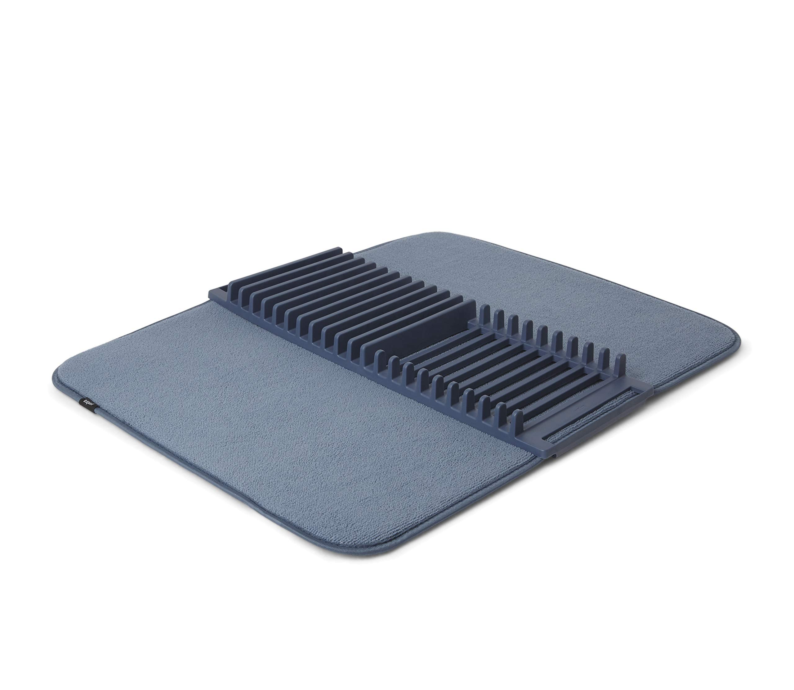 Umbra Udry Dish Rack And Microfiber Drying Mat - Space-Saving Design Folds Up For Easy Storage, Basic Rack, Denim