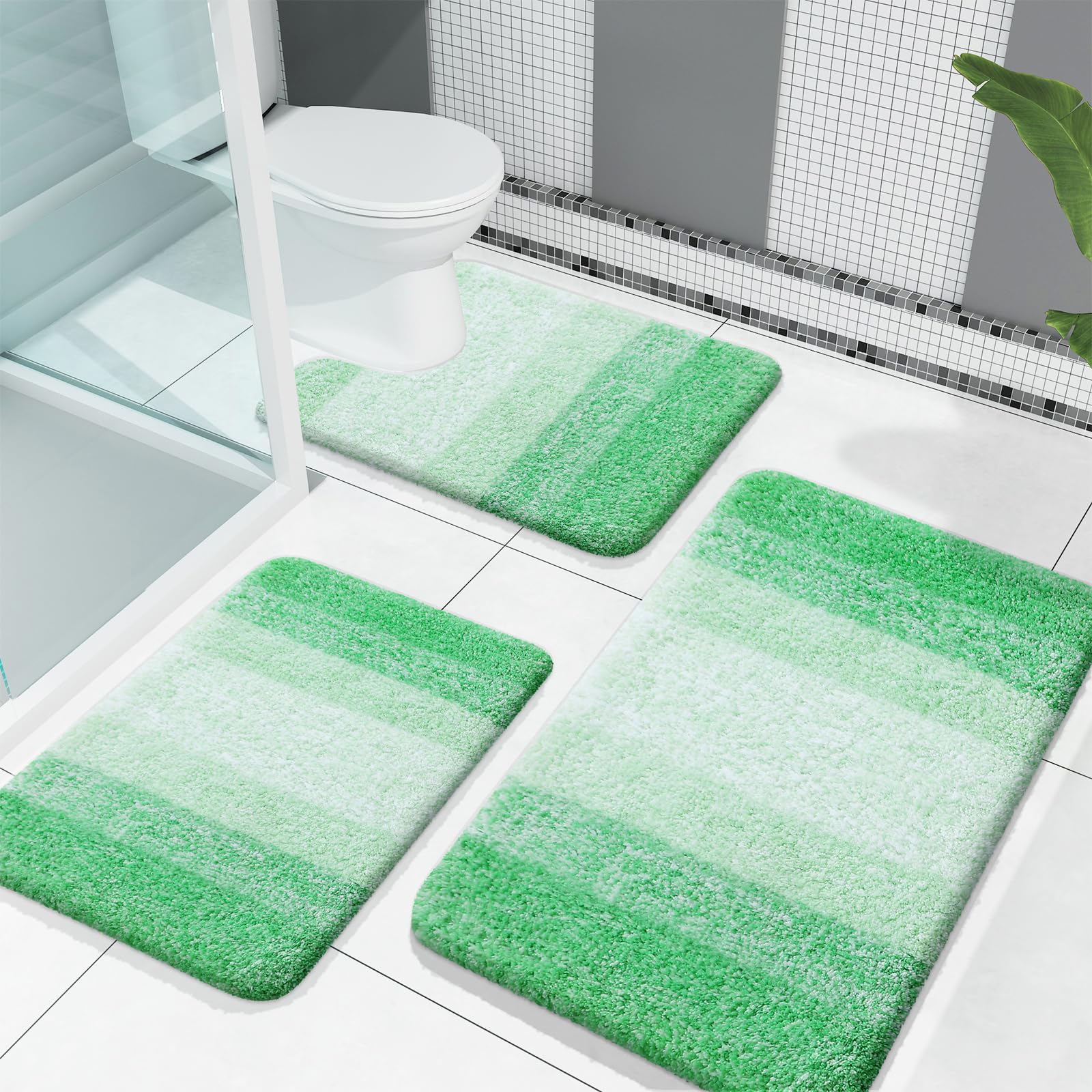Olanly Bathroom Rugs Sets 3 Piece, Soft Absorbent Microfiber Bath Rugs And U-Shaped Contour Toilet Rug Area Rug Set, Non-Slip Ba