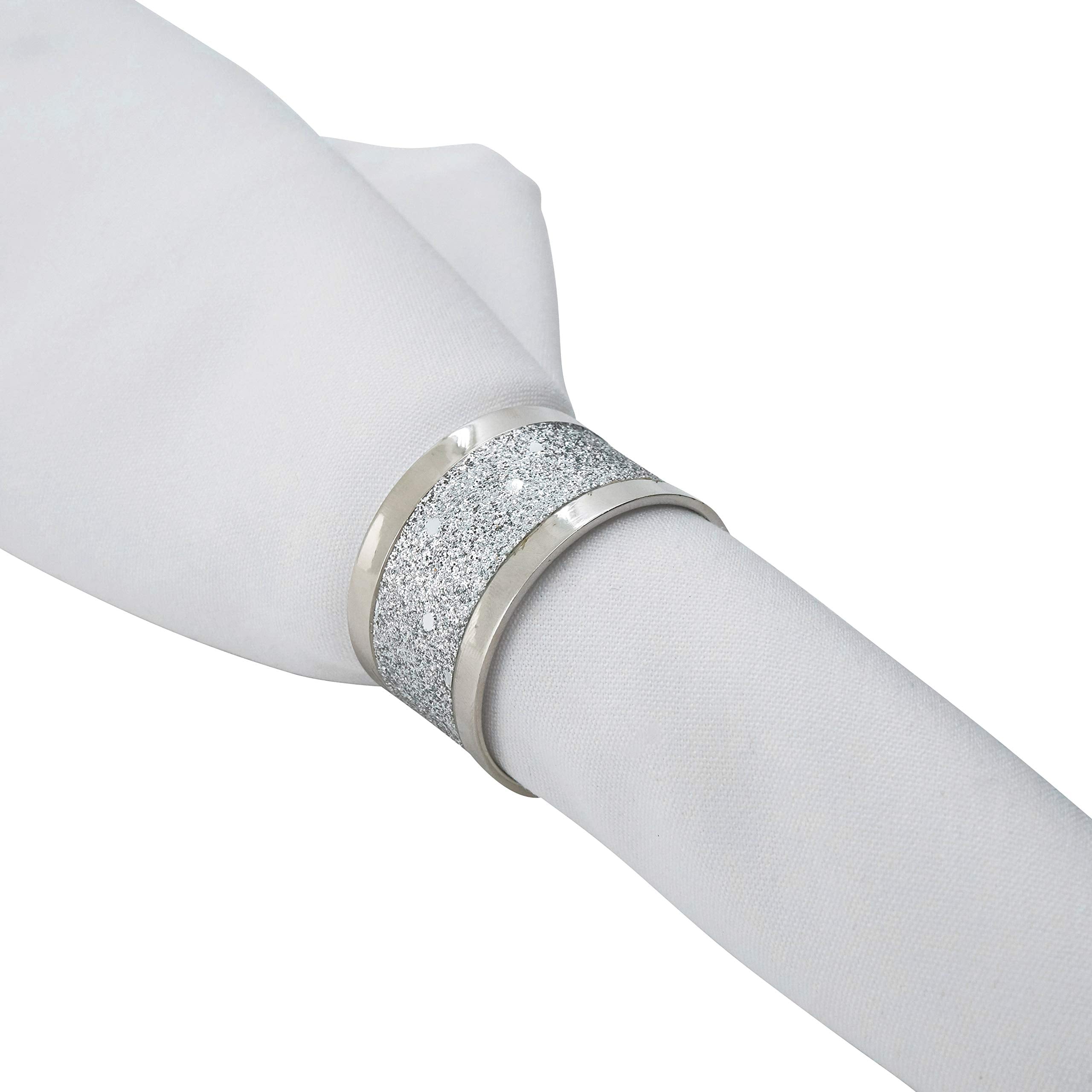 Saro Lifestyle 4-Piece Sparkling Design Napkin Ring Set, Silver