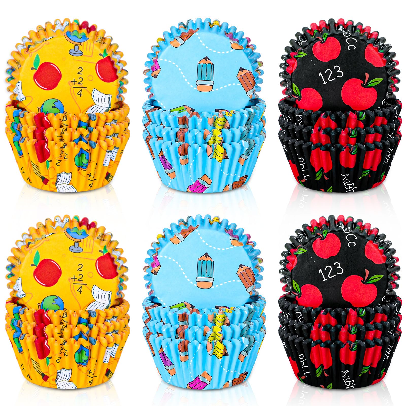 Jarthenaamcs 300Pcs Back To School Cupcake Liners Apples Pencil Baking Cups School Classroom Cupcake Wrappers Holders Muffin Lin