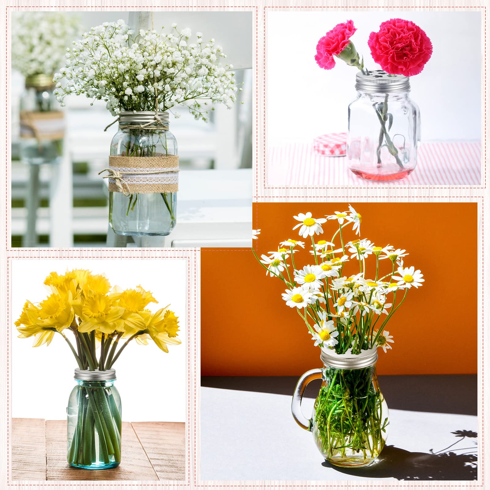 12 Pcs Mason Flower Jar Holder Lid Metal Flower Lid Insert Mason Grid Flower Organizer Lid Insert For Regular Mouth Mason Cannin