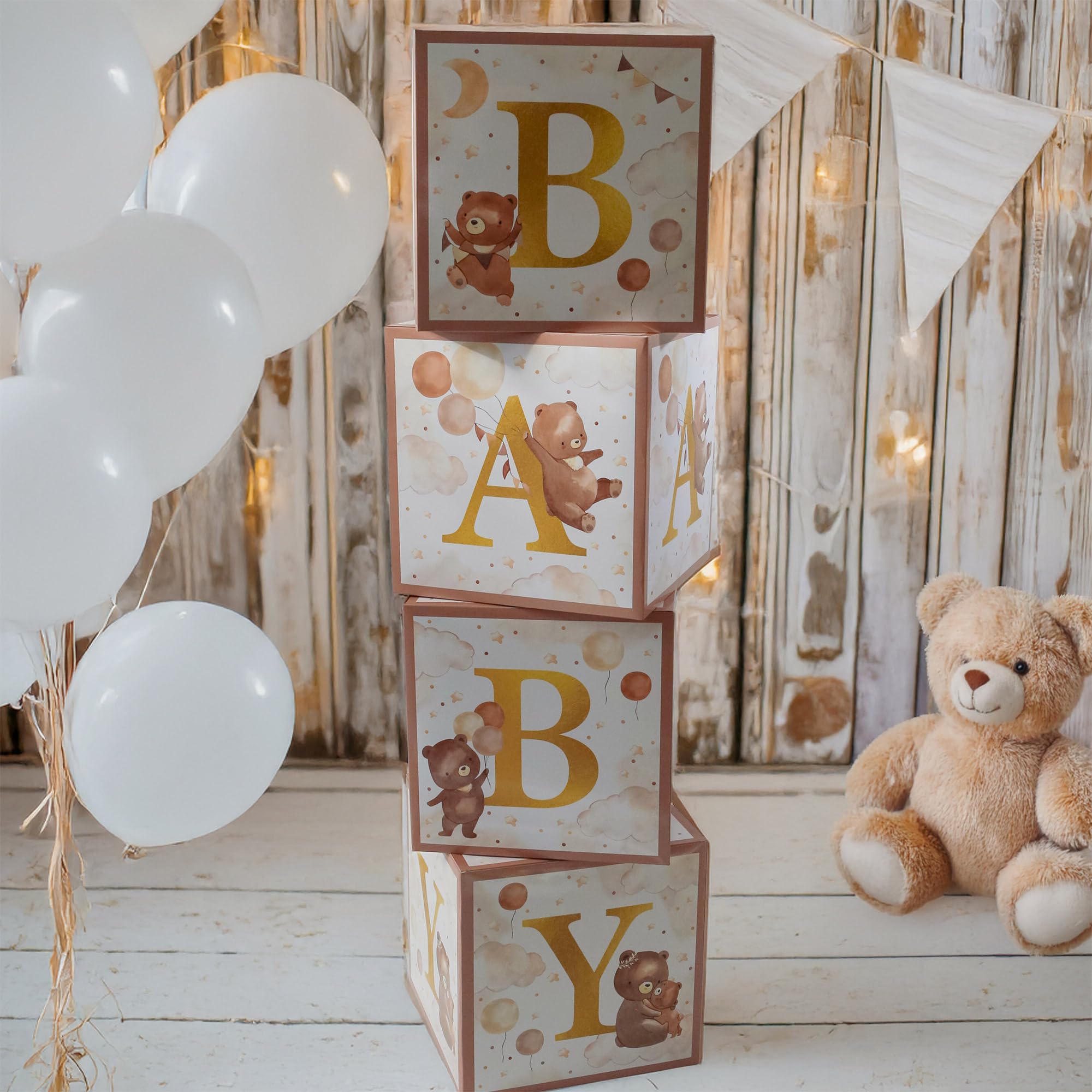Kate Aspen We Can Bearly Wait Baby Shower Decorations, Baby Boxes with Letters for Baby Shower, Gender Reveal Decor Photo Prop &