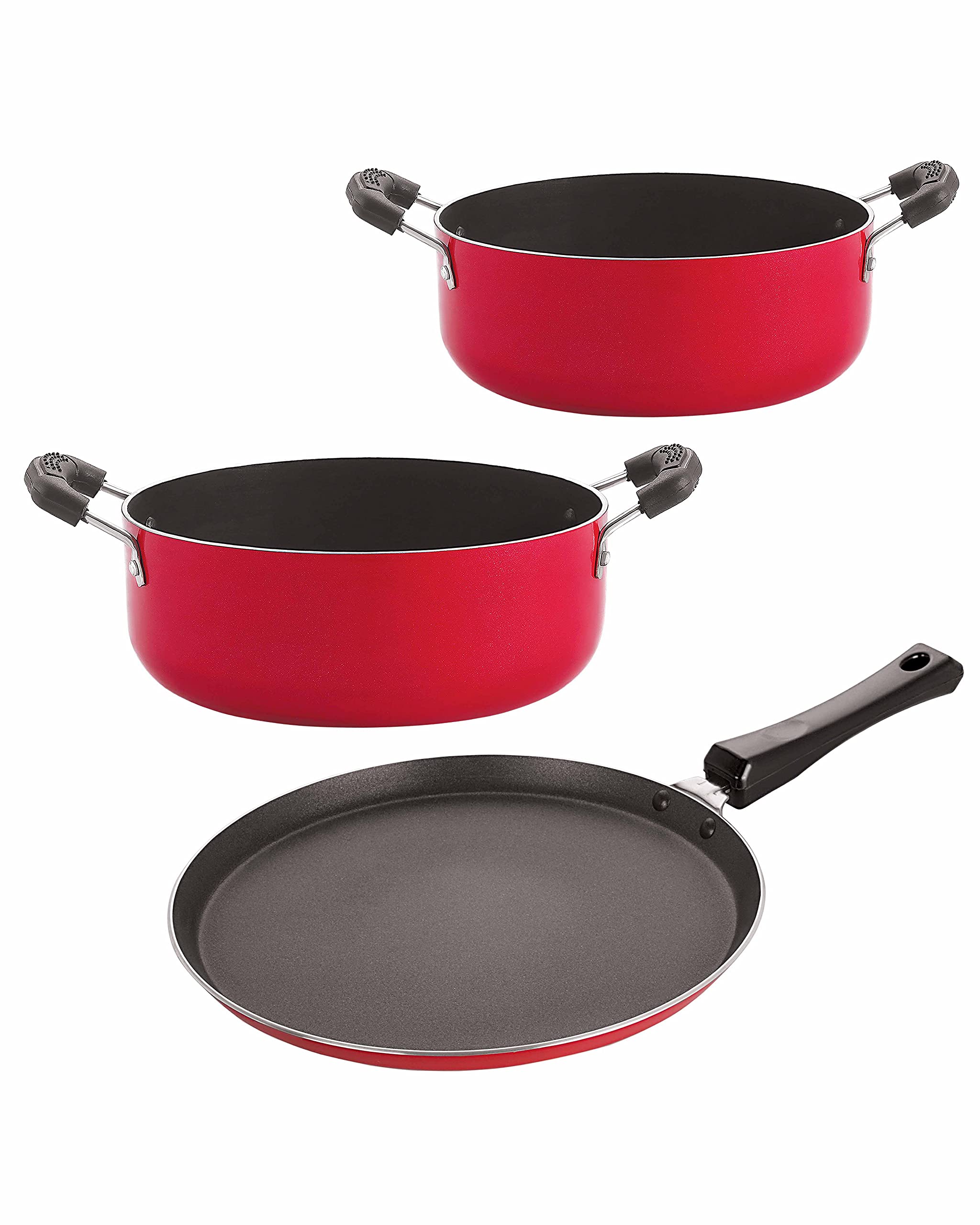 Nirlon Non Stick Coating Aluminium Heat Resistance Cookware Gift Set Of 3 Pieces With Bakelite Handle (Ft10_Cs26_Cs24)