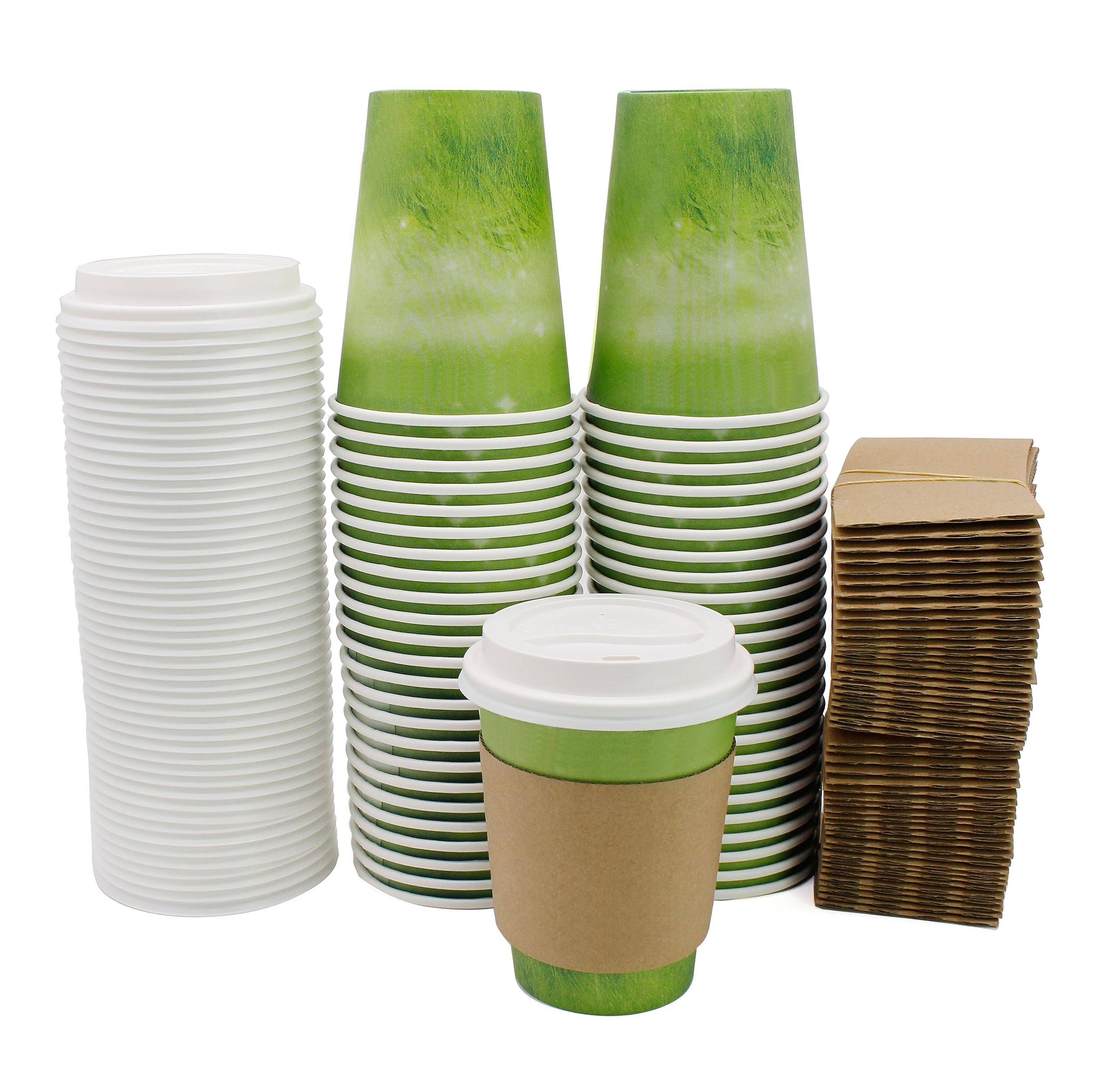 Coffee Cups Special Green Grass Design, Disposable Hot Paper Cup,To Go Hot Cups For Coffee, Hot Liquid, Chocolate, Juice,Suitabl