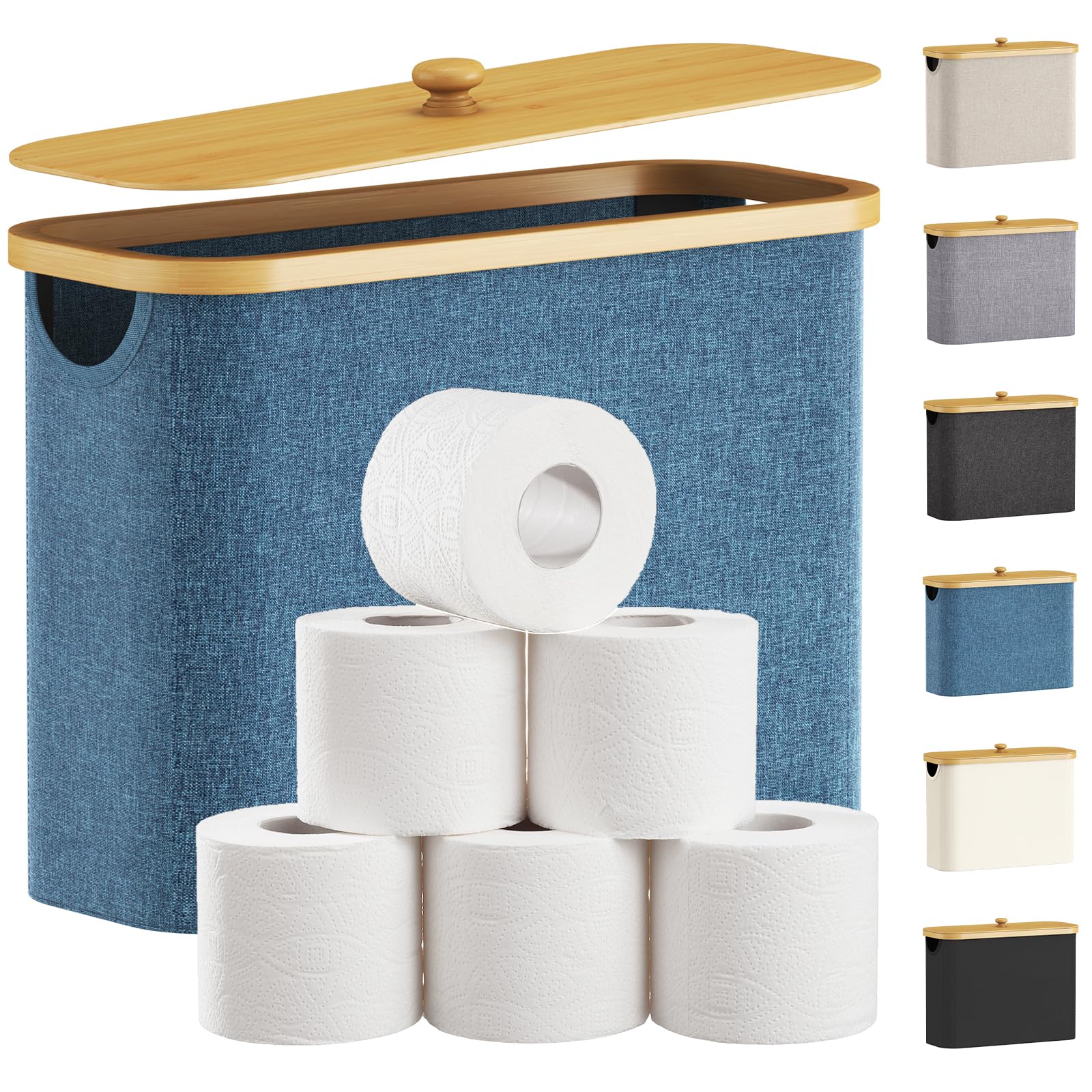 Lifewit 23L Toilet Paper Storage Holder for 9 to 12 Rolls, Free Standing Toilet Paper Basket Stand with Bamboo Lid, Collapsible 