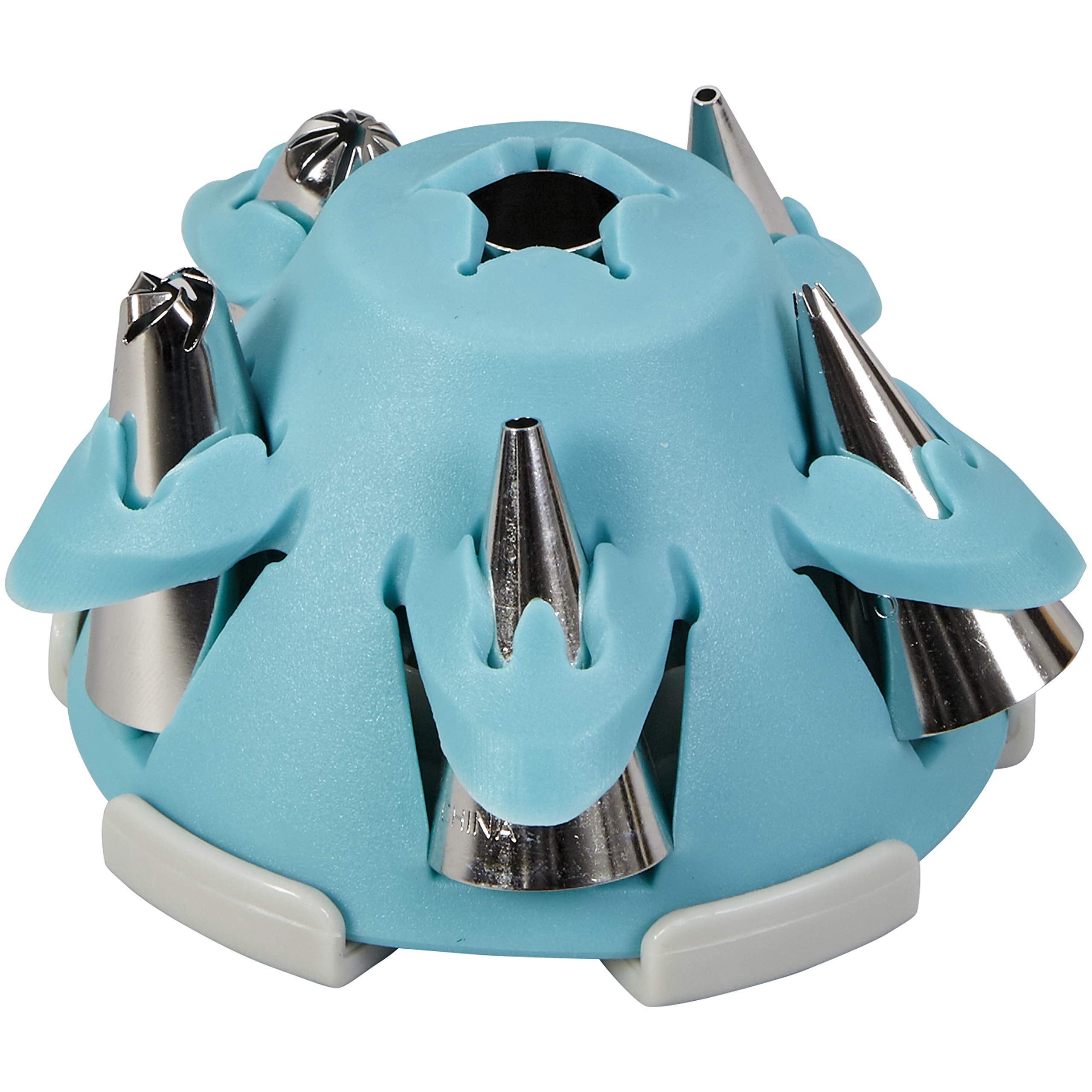 Wilton Biscuit/Cookie Piping Tip Set With Silicone Stand, Turquoise, 7 Piece