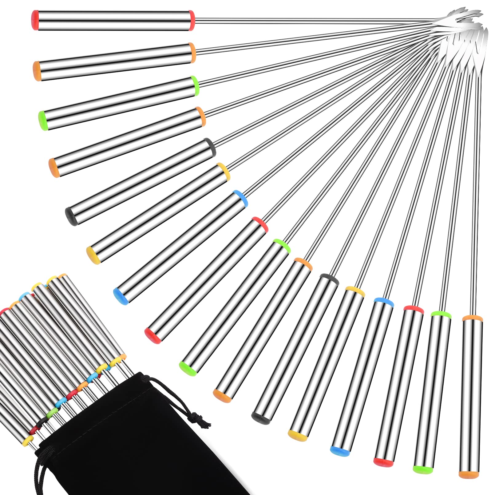 Vyndicca 18 Pcs Fondue Forks Stainless Steel,9.3Inch Color Coding Cheese Fondue Forks With Heat Resistant Handle,Fondue Sticks F