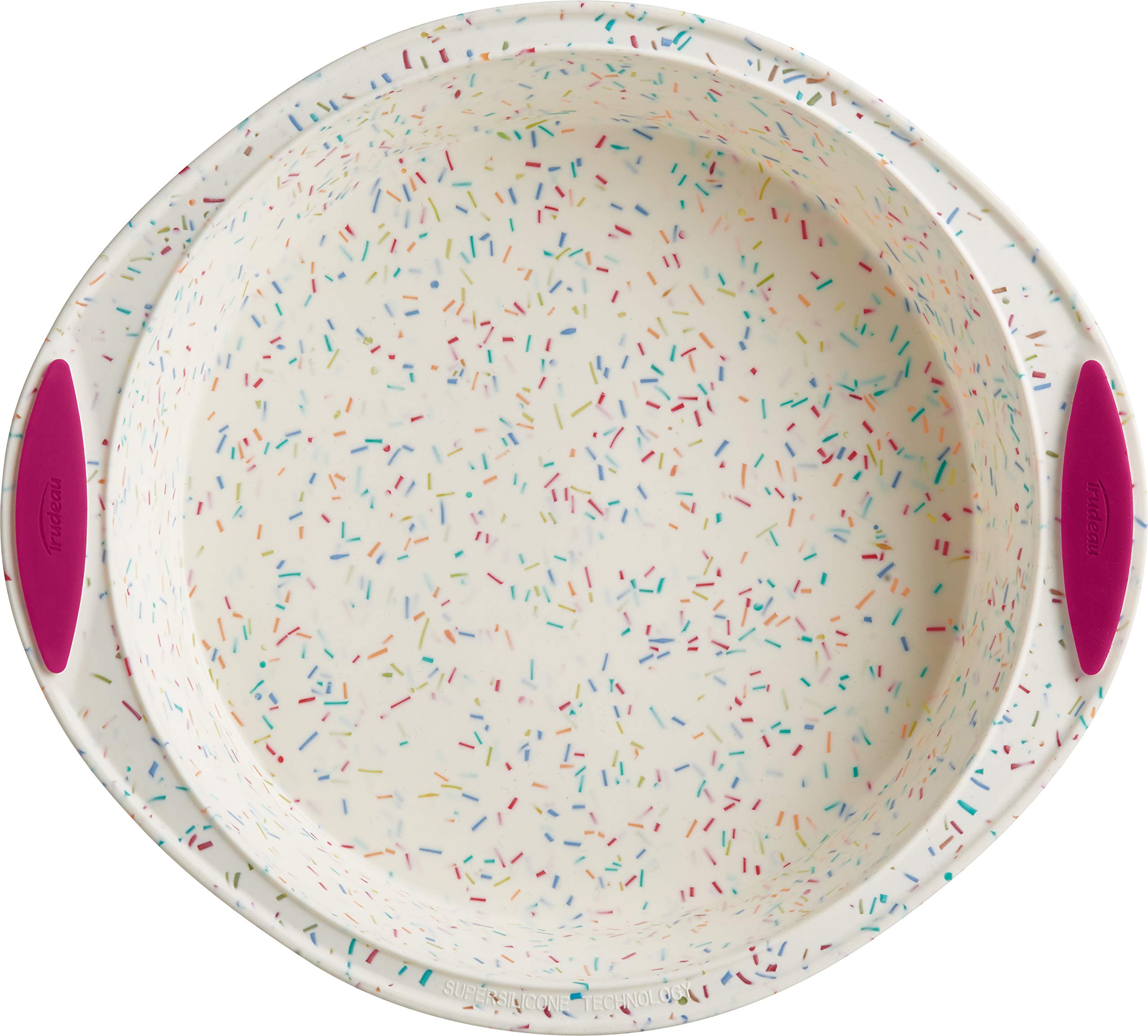 Trudeau Round Cake Pan 9''-White Confetti/Fuchsia -05118557