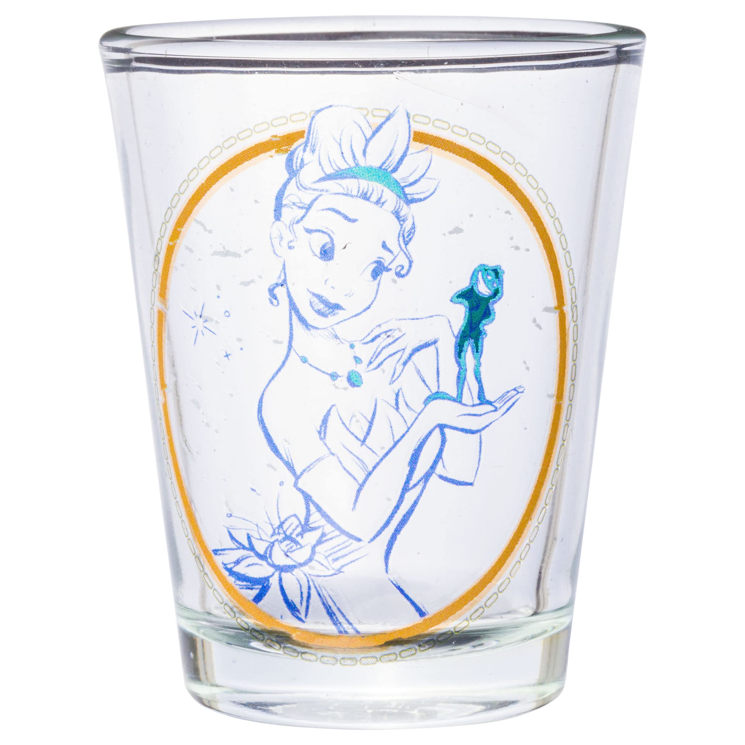 Silver Buffalo Disney Princess In Frames Featuring Belle, Cinderella, Ariel, And Tiana 4 Pack Mini Glasses, 1.5 Ounces