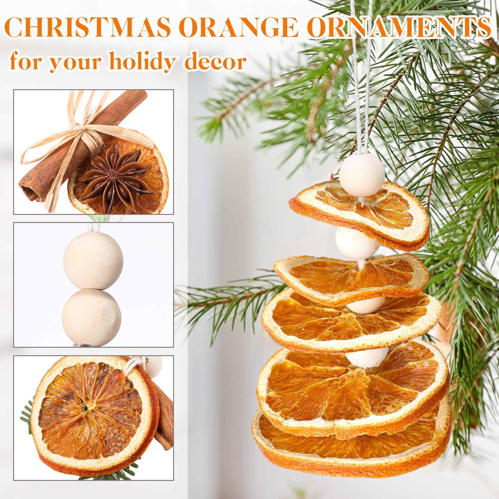 Amyhill 10 Pcs Christmas Dried Orange Slice Ornaments Handmade Rustic Christmas Tree Decorations Natural Beaded Pine Cones Cinna