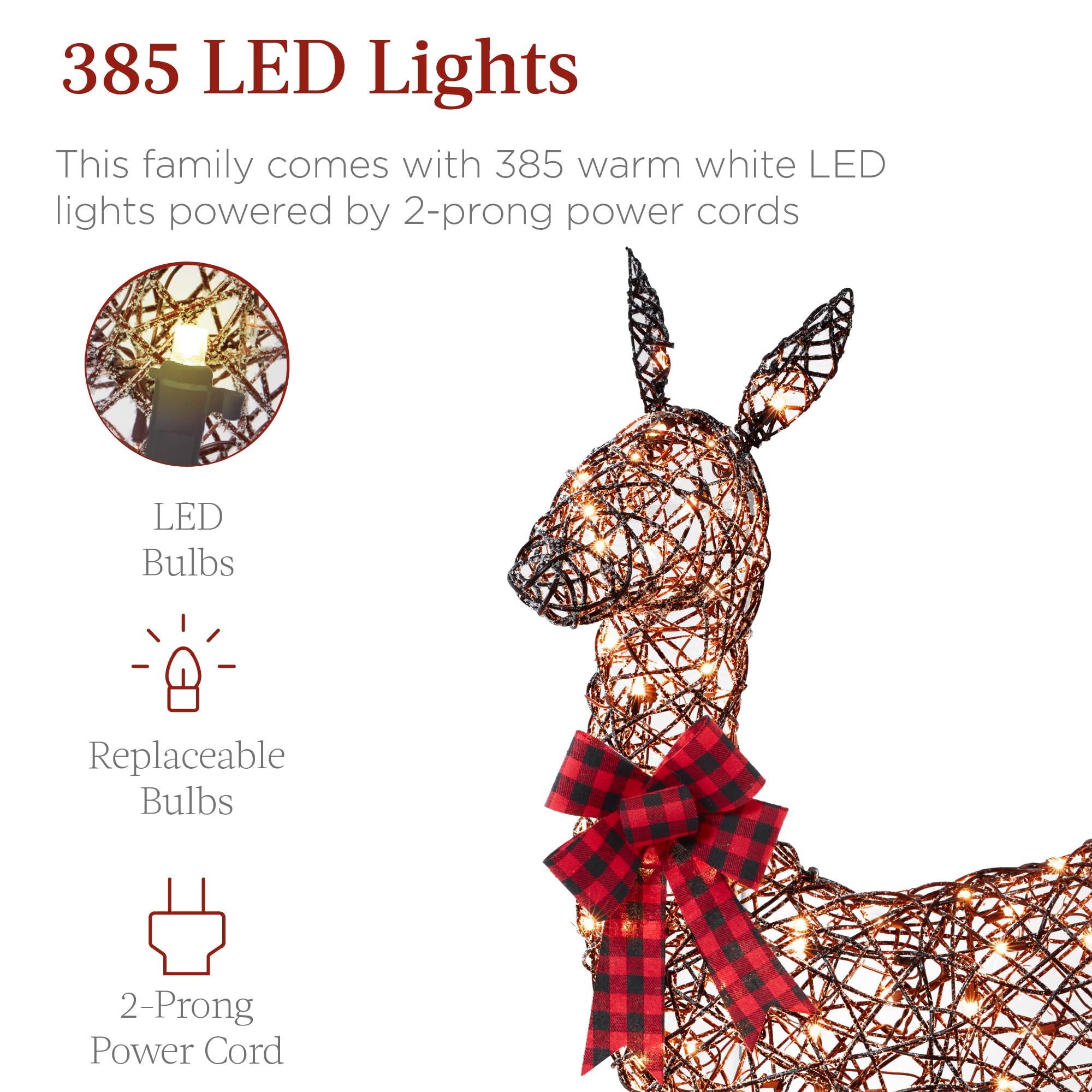 Best Choice Products 6.5ft 3-Piece Large Lighted Christmas Deer Family Set, Outdoor Yard Decoration with 385 LED Lights, Stakes,