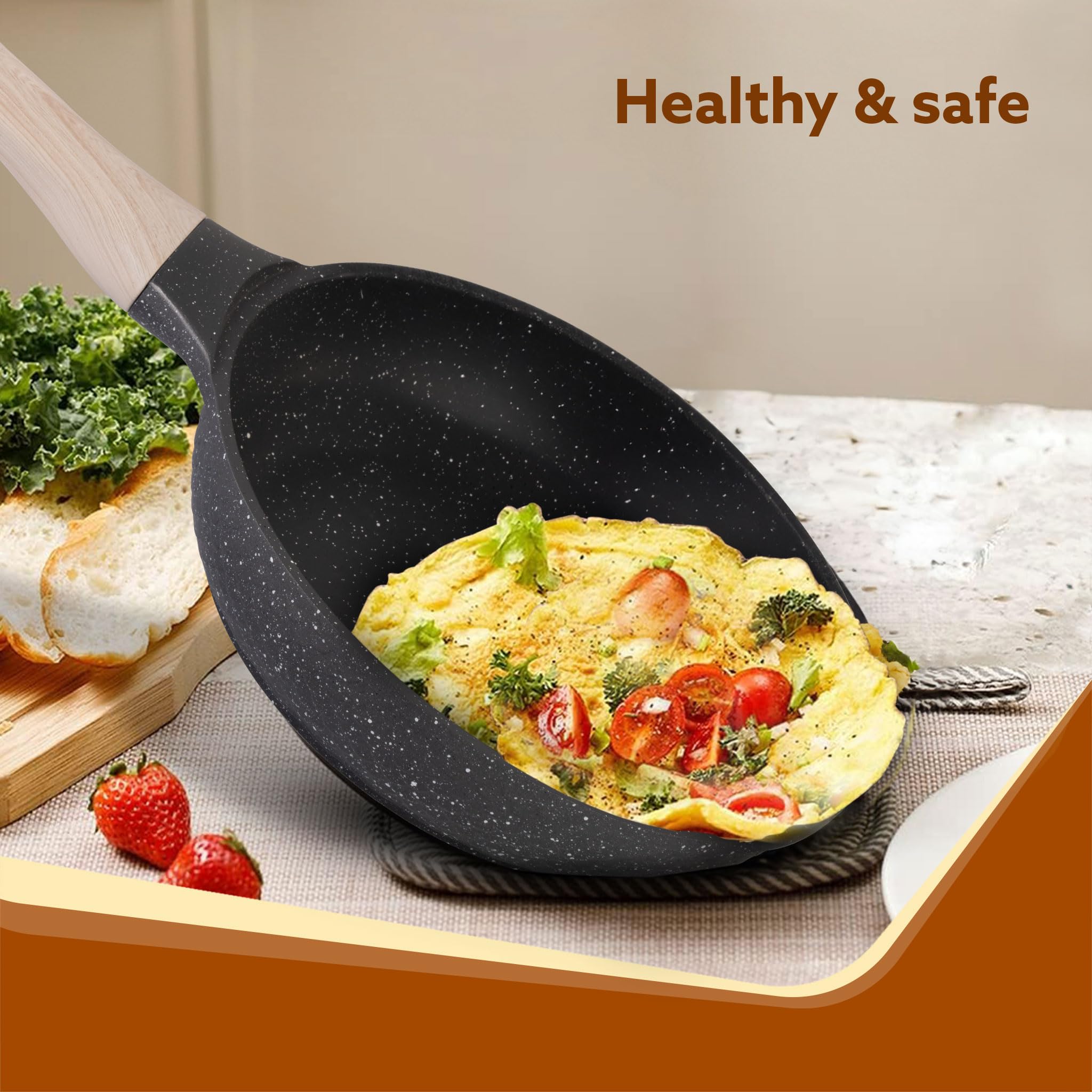 AGARO Imperial Granite Non Stick Cookware Set, 4pcs Cookware Set, 24cm Fry Pan & Casserole with Lid, 16cm Sauce pan with Lid, 28