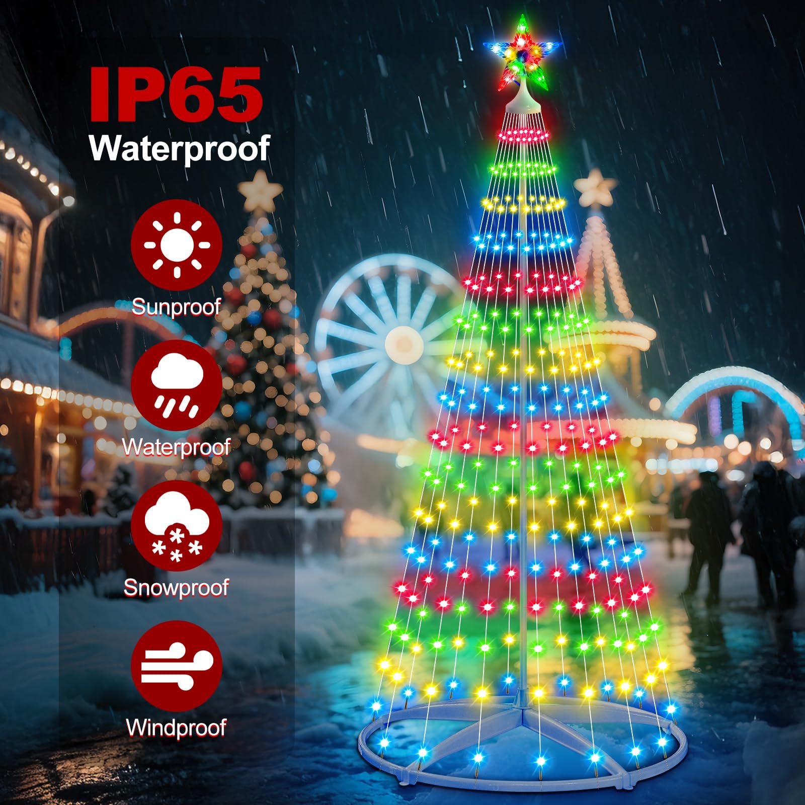 AMIPEPE 6ft Solar Christmas Tree Lights Outdoor, 252 LEDs Remote Control 8 Modes IP65 Waterproof Cone Tree with Timer, USB Backu