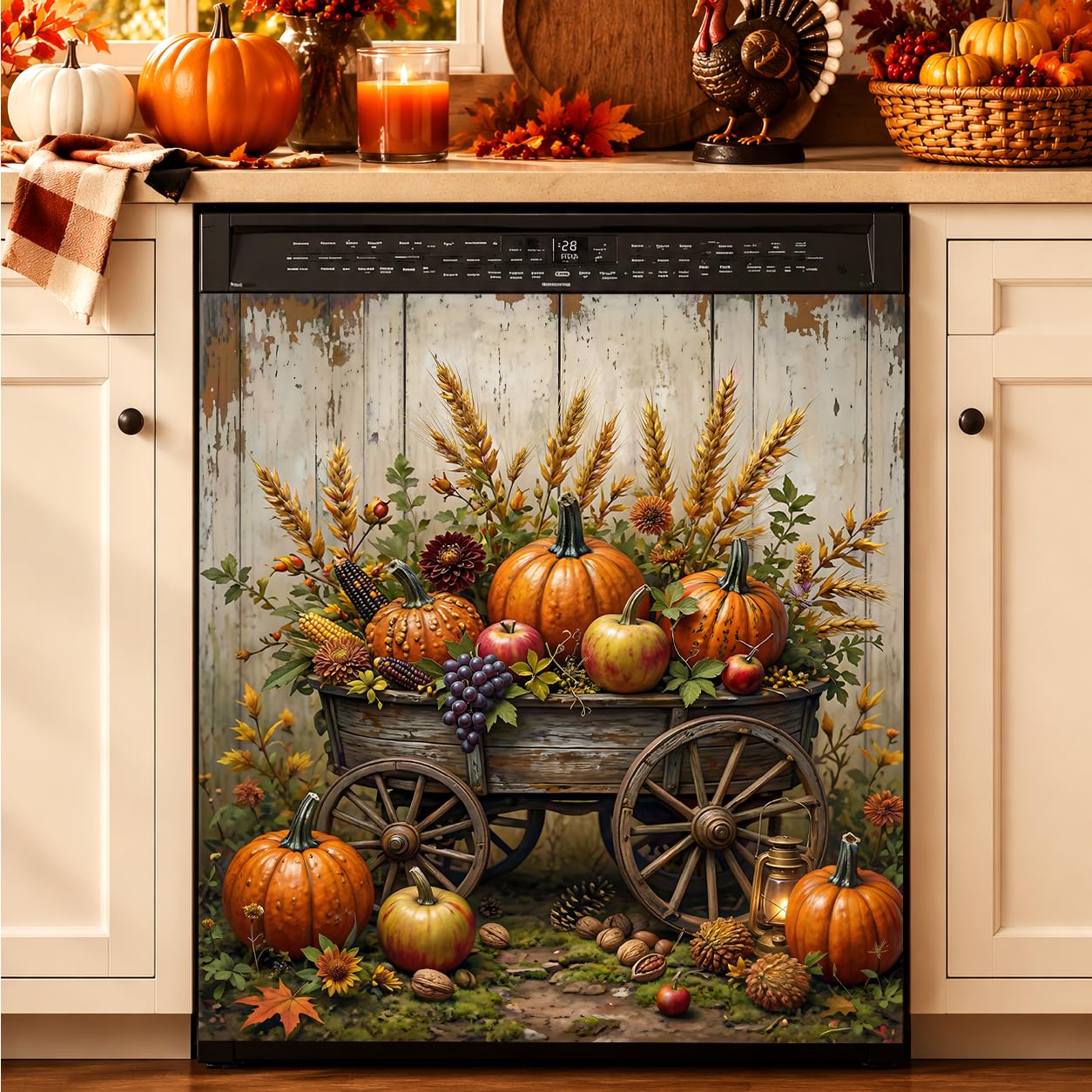 Fall Pumpkin Harvest Dishwasher Magnet Cover, 23 x 25.6 in Magnetic Dishwasher Door Cover, Decorative Dishwasher Panel Cover for