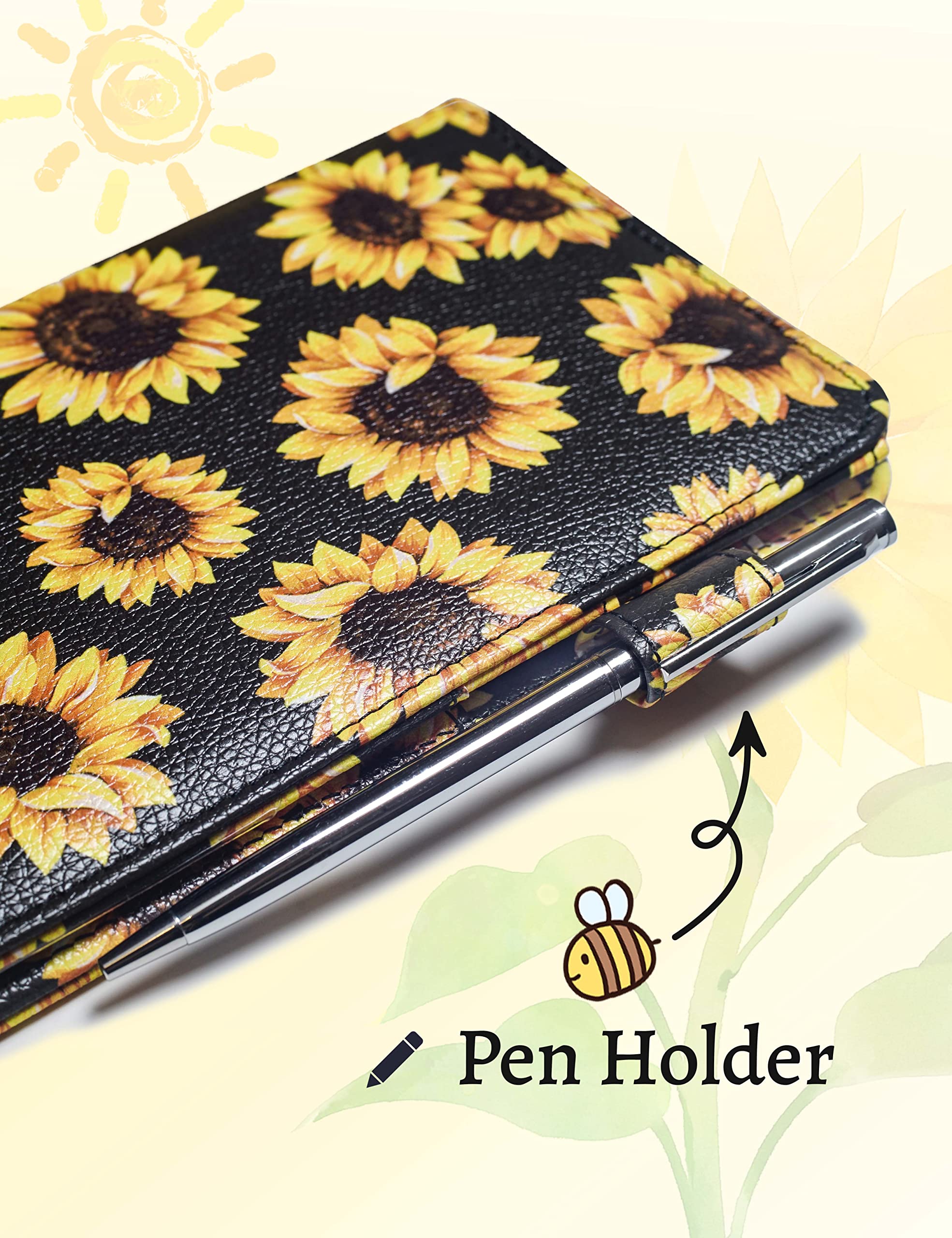 Server Book with Zipper Pocket and Magnetic Closure Server Booklet Waitress Book Serving Book with Money Pocket Waitstaff Organizer Fit Server Apron Waiter Book Wallet Sunflower