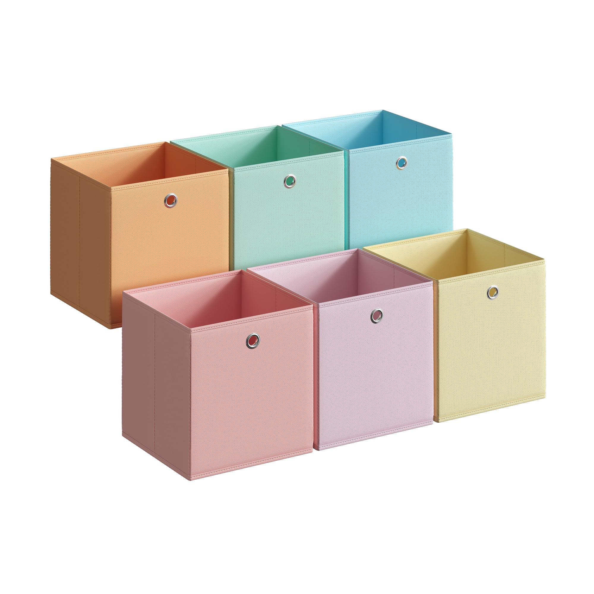 SONGMICS Storage Cubes, Set of 6 Odorless Foldable Storage Boxes, 10.2 x 10.2 x 11 Inches, Closet Organizers for Shelf, Rainbow 