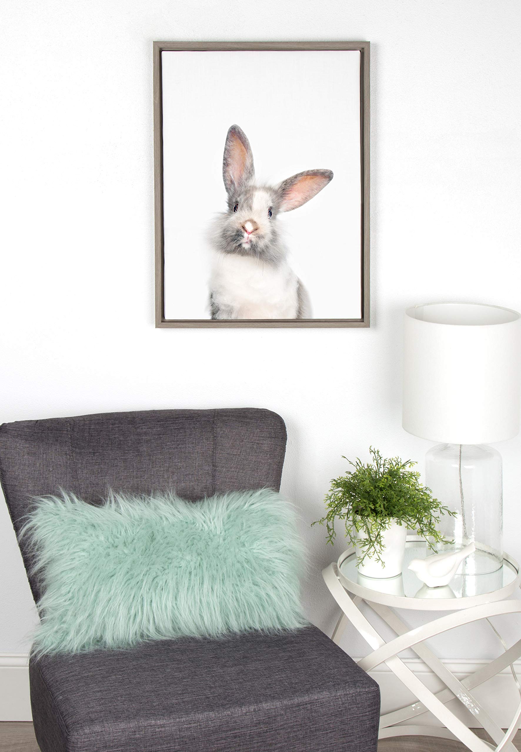 Kate And Laurel Sylvie Baby Bunny Rabbit Animal Print Portrait Framed Canvas Wall Art By Amy Peterson, 18X24 Gray