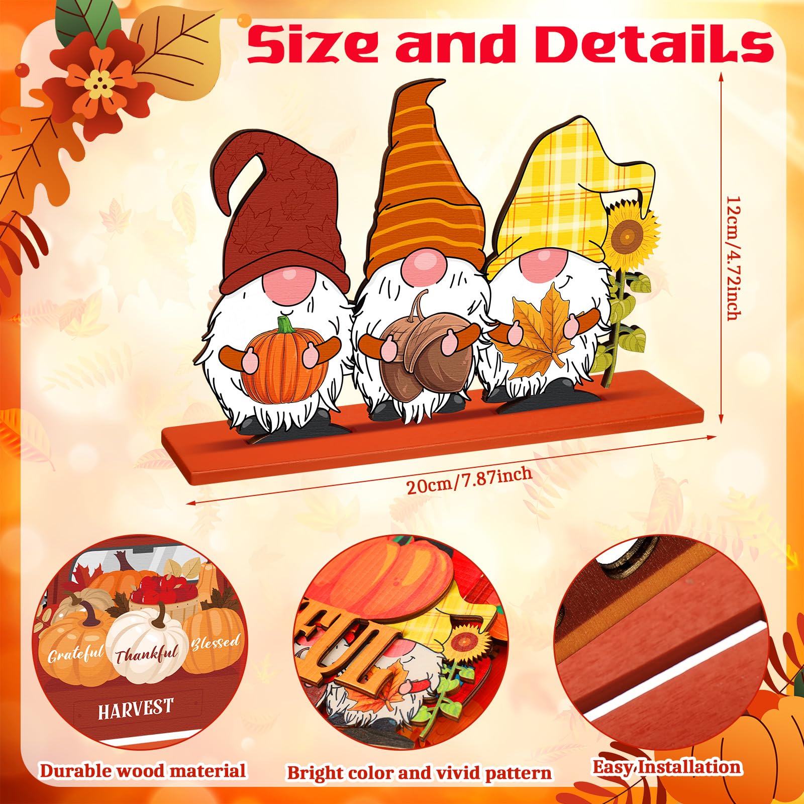 Hoolerry 6 Pcs Thanksgiving Table Decoration Wooden Centerpiece Happy Thanksgiving Table Centerpiece Wood Gobble Turkey Gnomes P