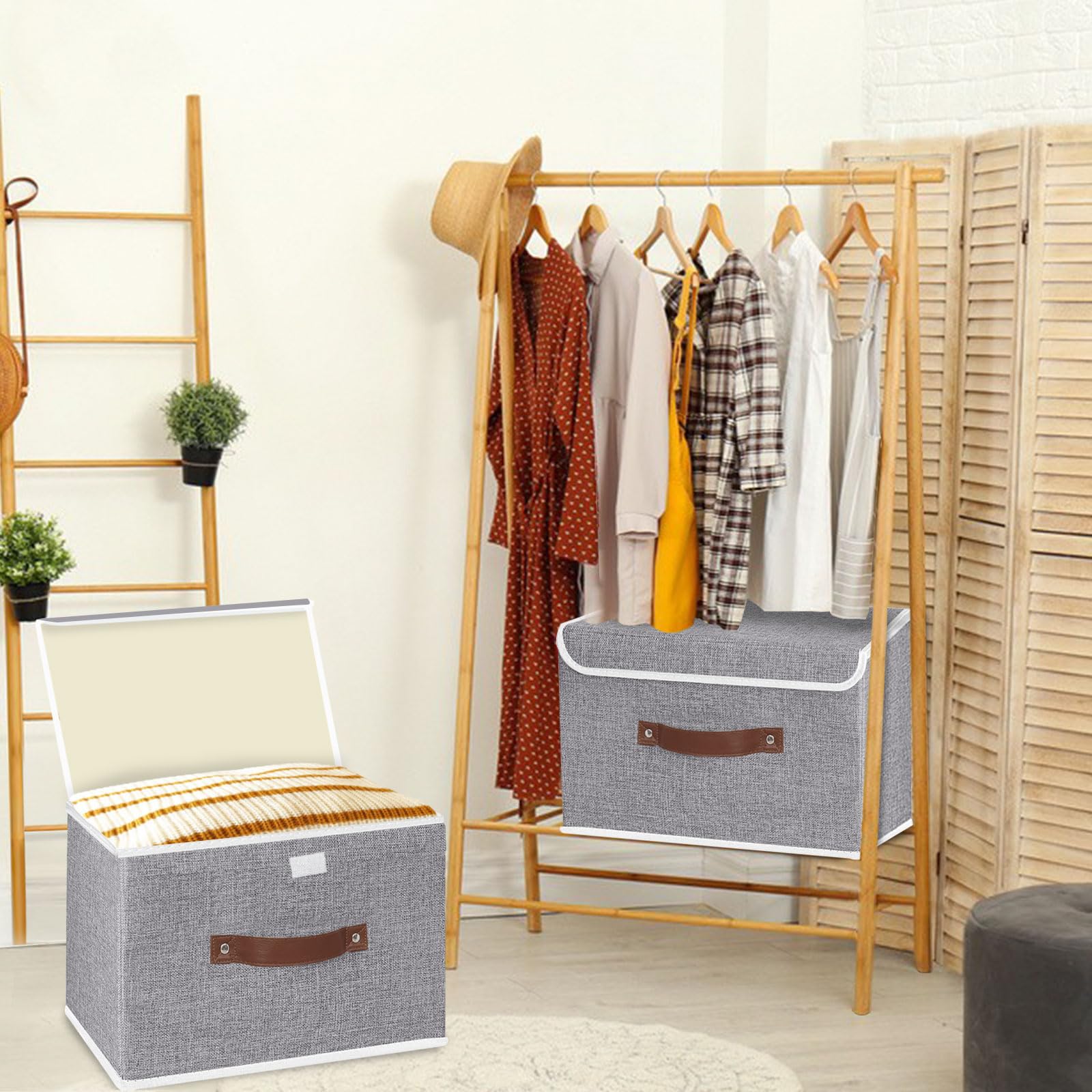 Yawinhe 16 Quart Storage Boxes With Lids, Foldable Storage Bin Cube Clothes Organizer Basket With Flip-Top Lid & Handles, Grey,