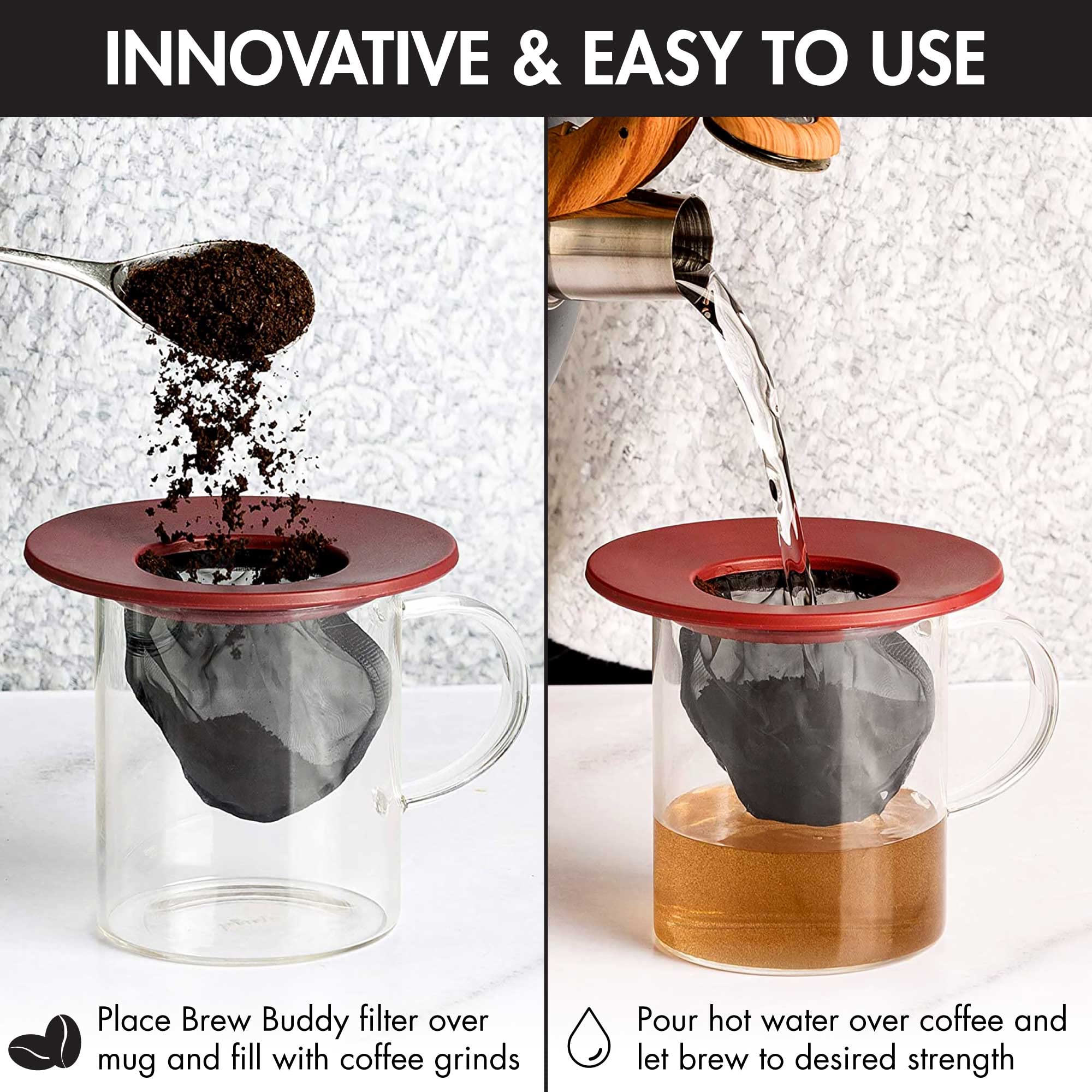 Primula Brew Buddy Portable Pour Over, Reusable Fine Mesh Filter, Red, Double Pack, Dishwasher Safe for Coffee or Tea