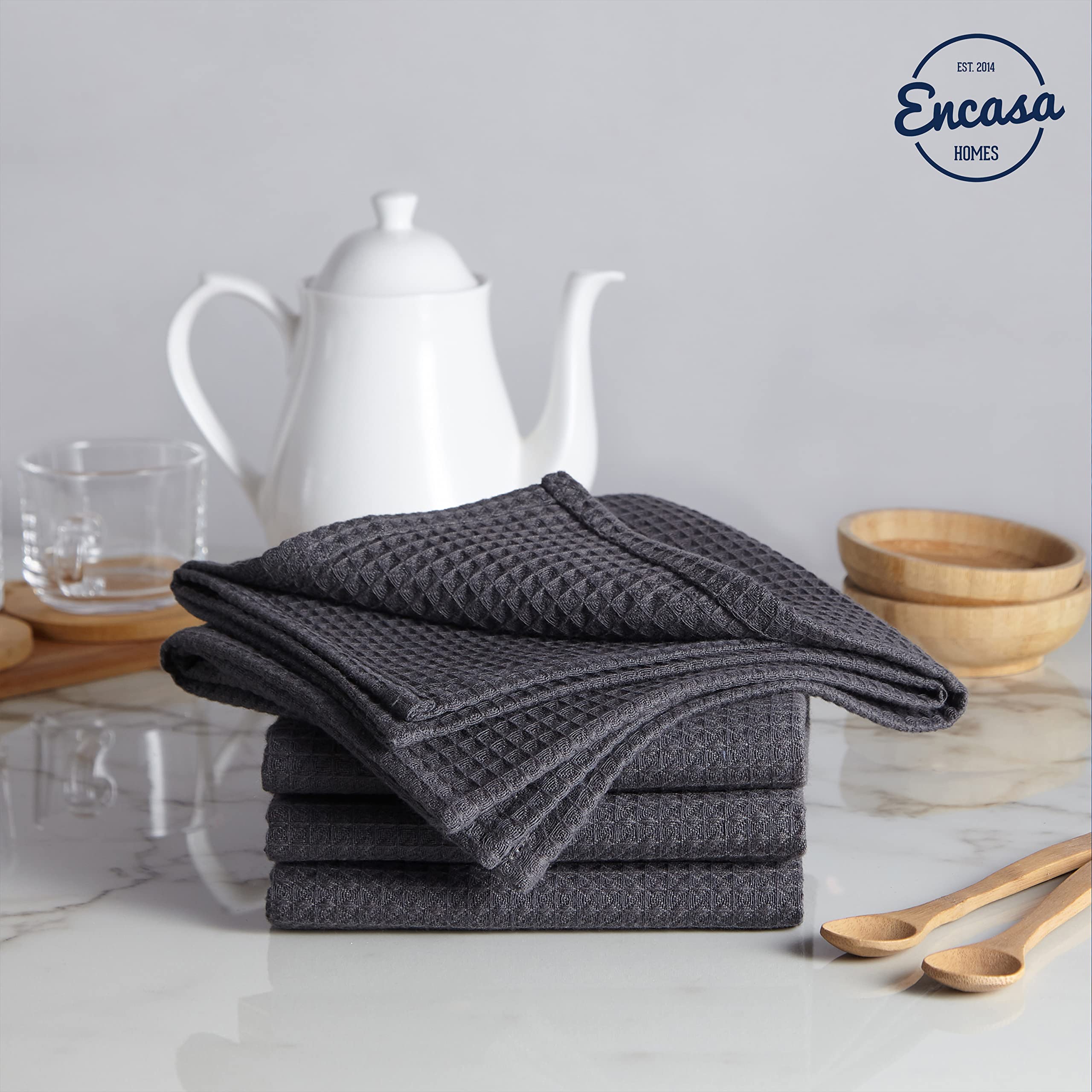 Encasa Homes Anti-Odour Waffle Kitchen Dish Towels, 28''X18'' (4 Pc Set) Highly Absorbent, Tea Towels For Cleaning & Quick Dryin
