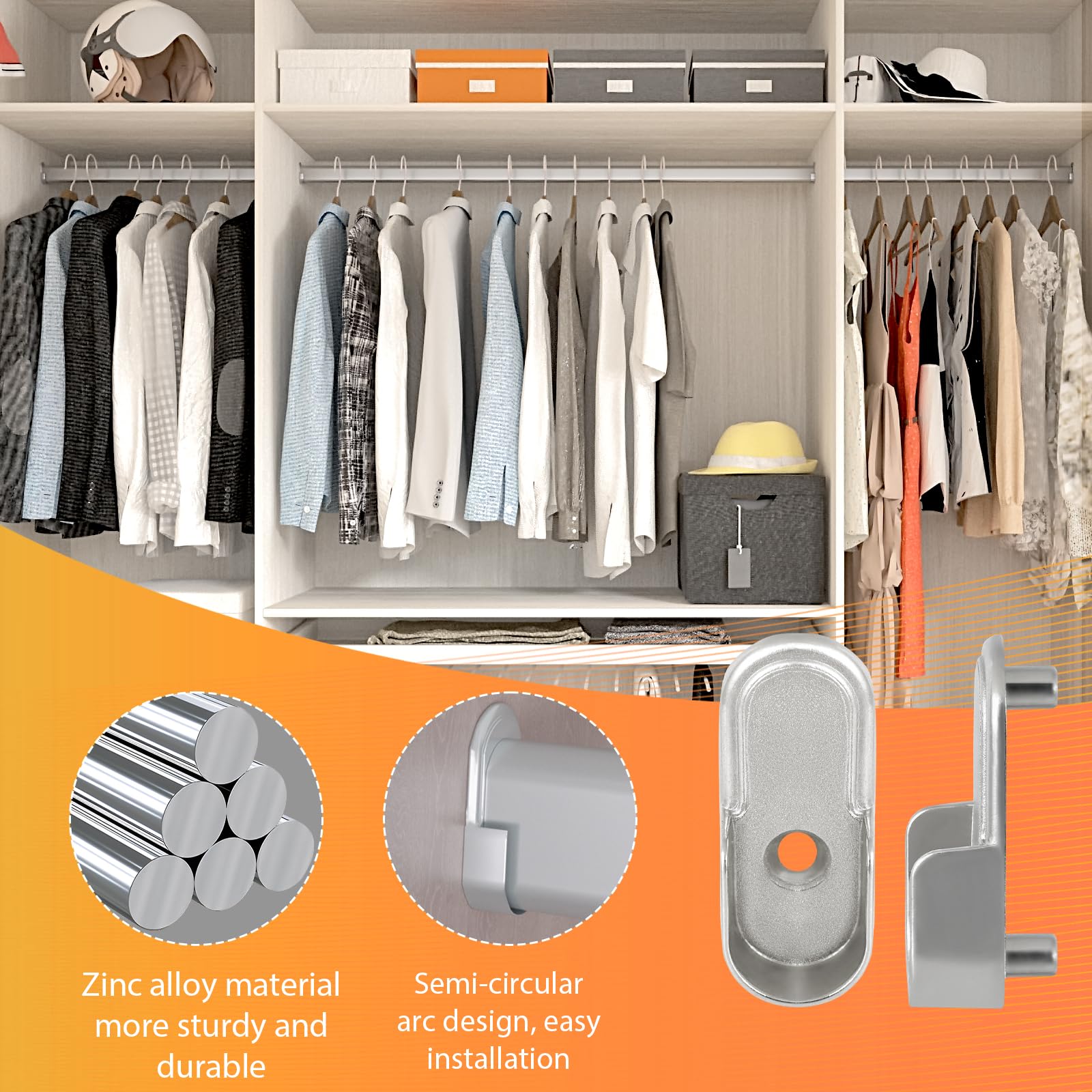 Kovosch 18 Pcs Oval Closet Rod End Support, 15Mm X 30Mm Wardrobe Bracket Zinc Alloy Closet Rod Holders, Heavy-Duty Closet Rod Br