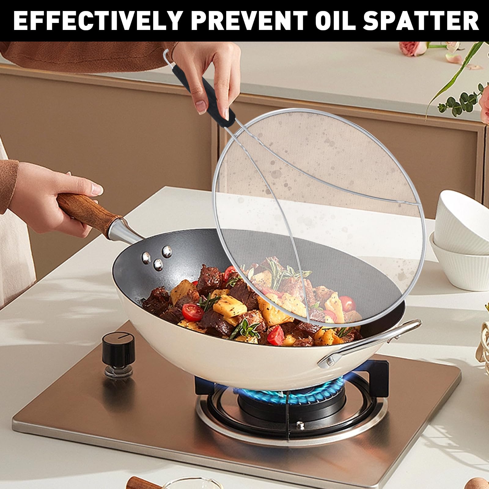 Grease Splatter Screen, 11 Inches. Oil Splatter Screens For Frying Pan Shields. Hot Oil Splash Guard, Prevent And Protects Skin