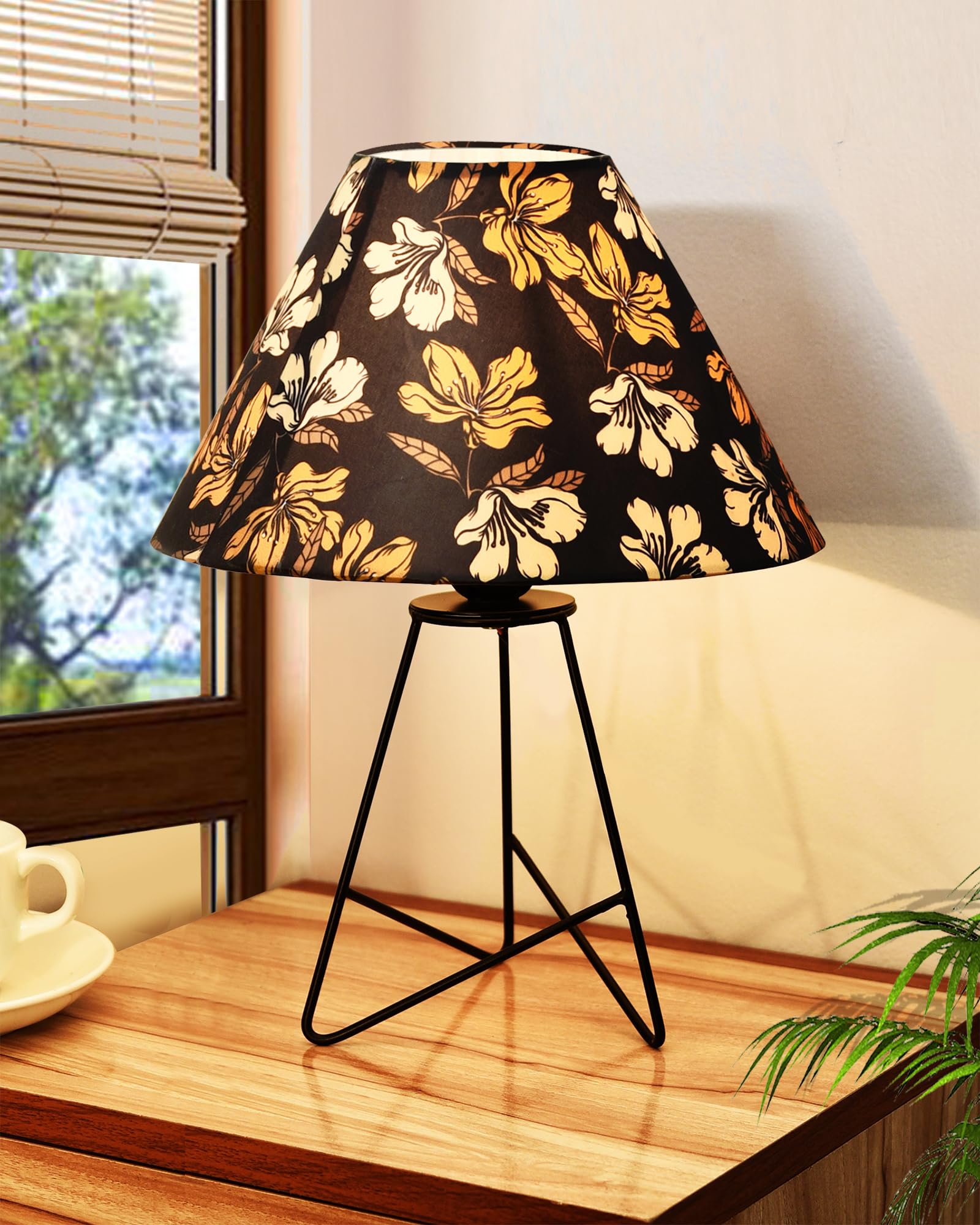 Homesake Retro Matt Black Down To The Wire Metal Table Lamp With Fabric Shade, Bedside Lamp Gift Housewarming Home Living Room, 