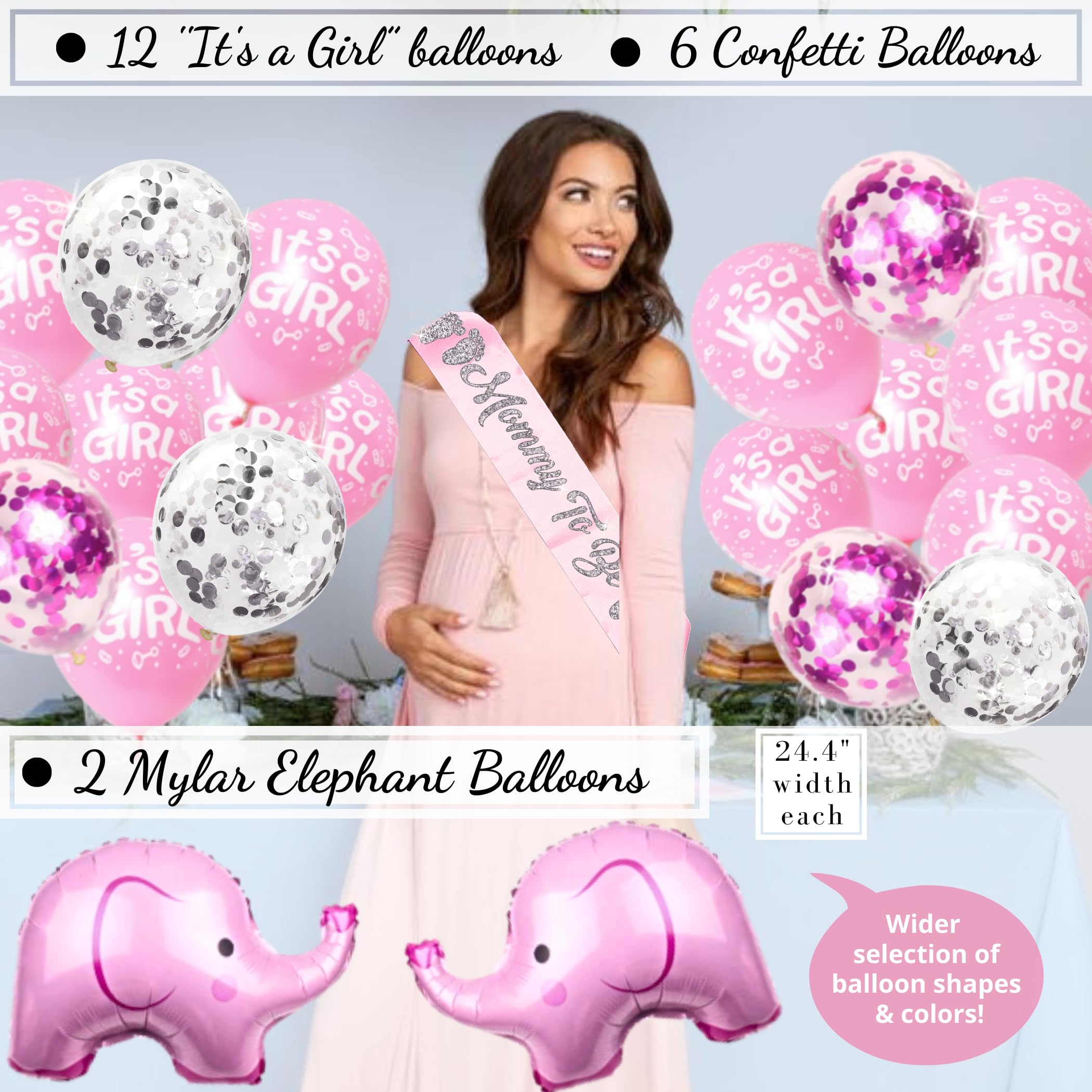 697 Pc Premium Elephant Baby Shower Decorations For Girl Set It'S A Girl Banners, Napkins, Straws, Guest Book, Paper Lanterns, H