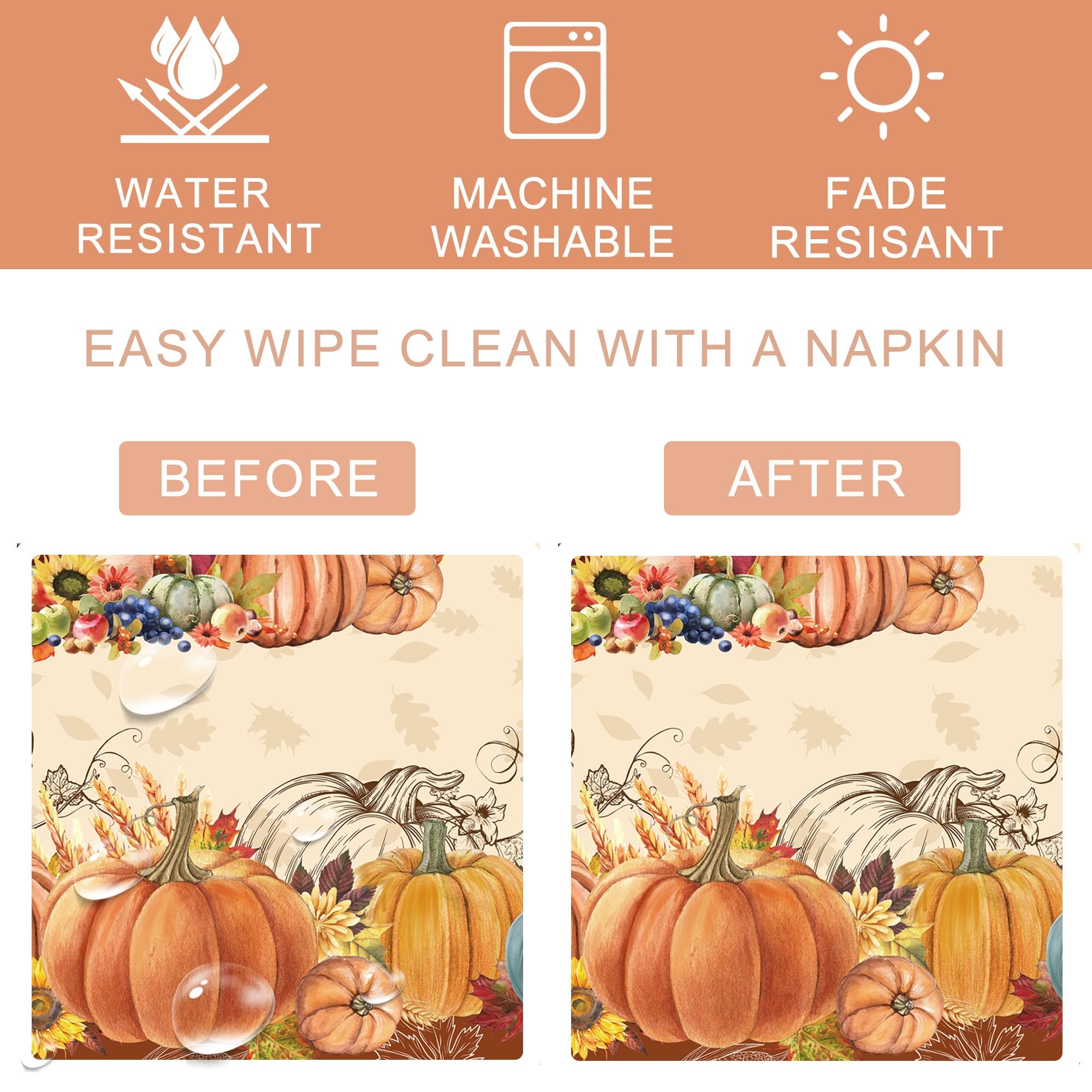 Cusugbaso Thanksgiving Tablecloth 60X84 Inch Rectangle - Thanksgiving Decorations For Table - Water-Resistant Give Thanks Fall T