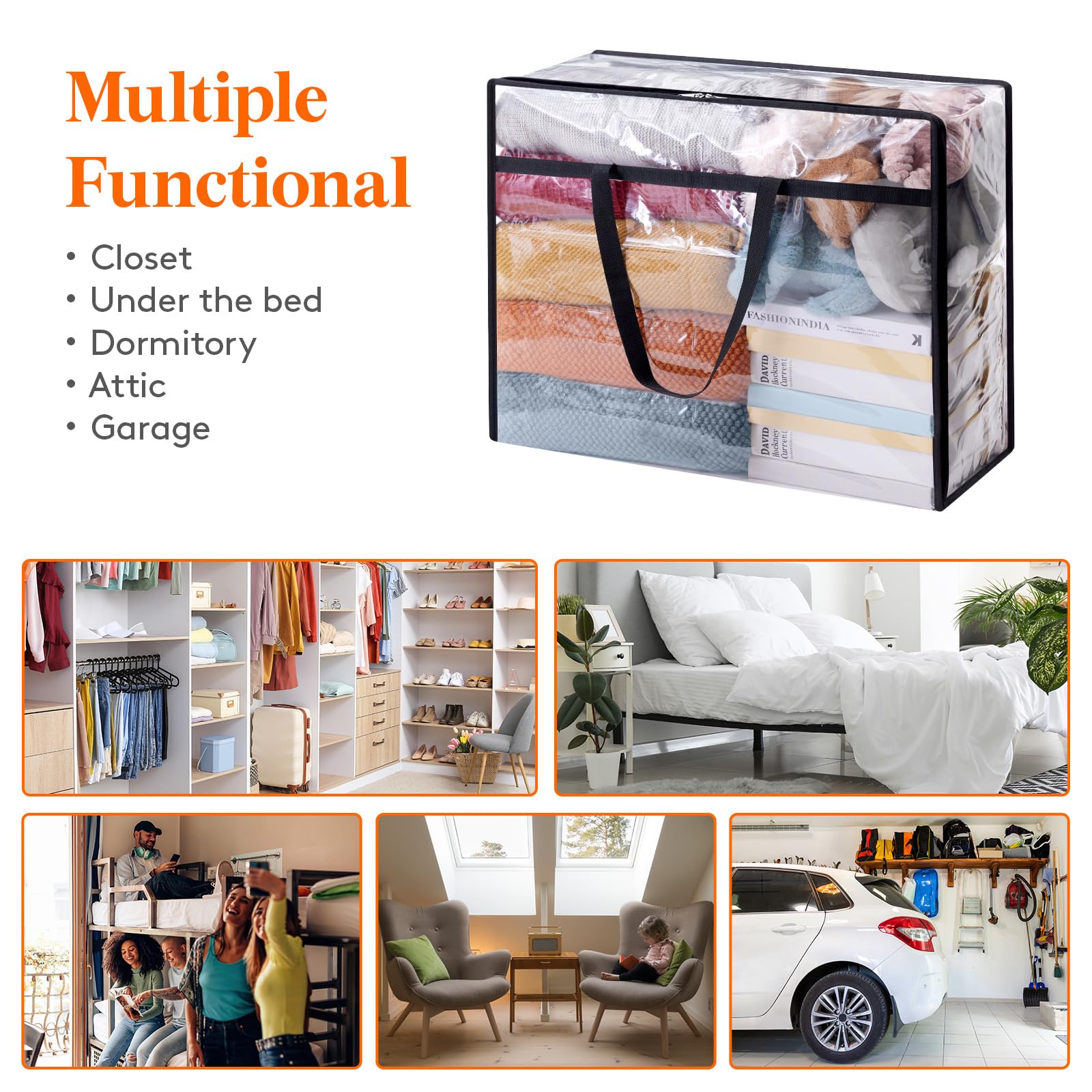 Lifewit 2 Pack Clear Clothes Storage Bags, 95L Large Plastic Blanket Storage, Vinyl Foldable Moving Bags with Zipper, Closet Org