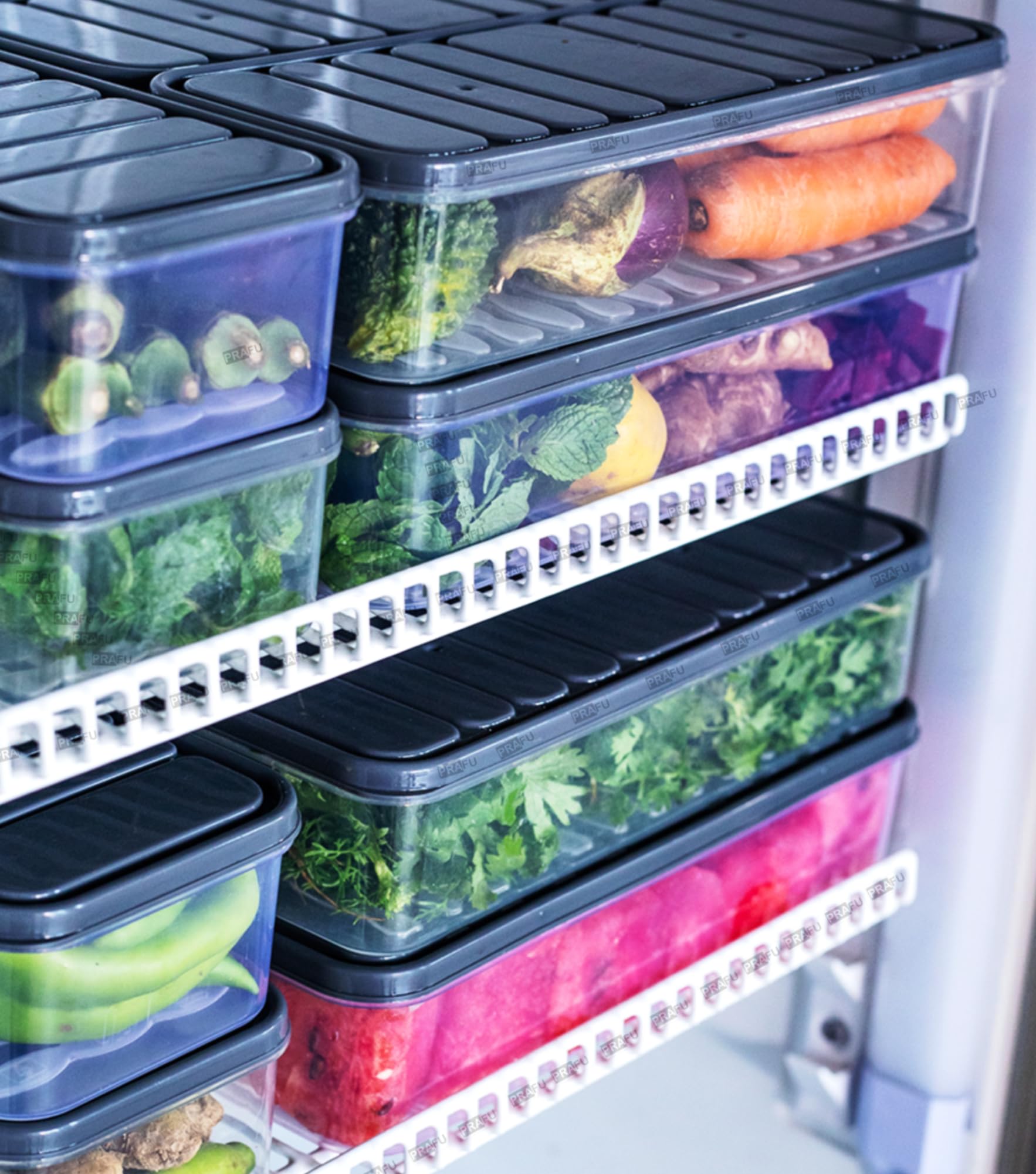 PRAFU 6 Fridge Storage Boxes Freezer Storage Containers, Container for Kitchen Storage Set, Storage in Kitchen, Vegetable Storag