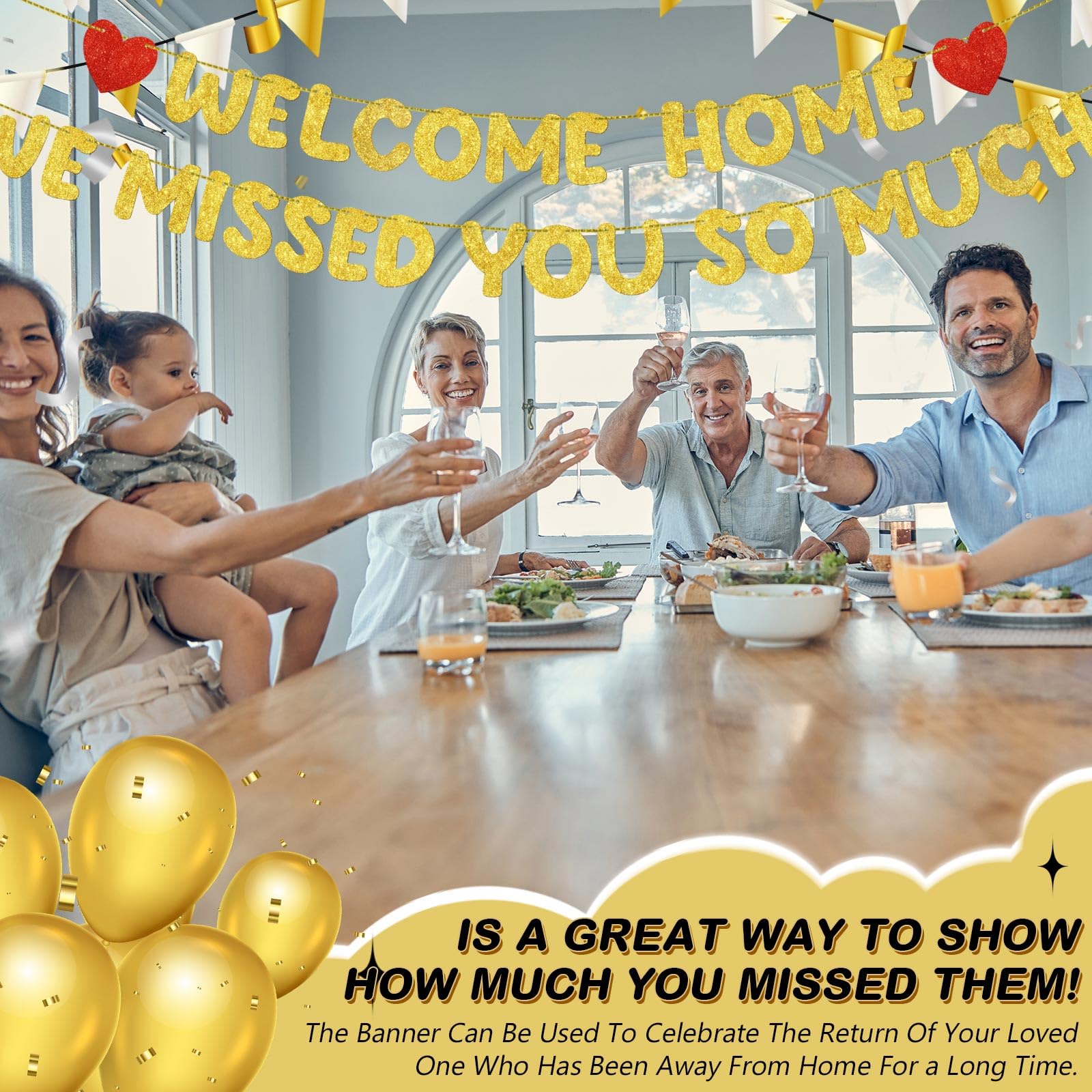 Fulmoon Pre Strung Welcome Home We Missed You So Much Banner Glitter Welcome Home Sign for Party Decorations Military Army Retur