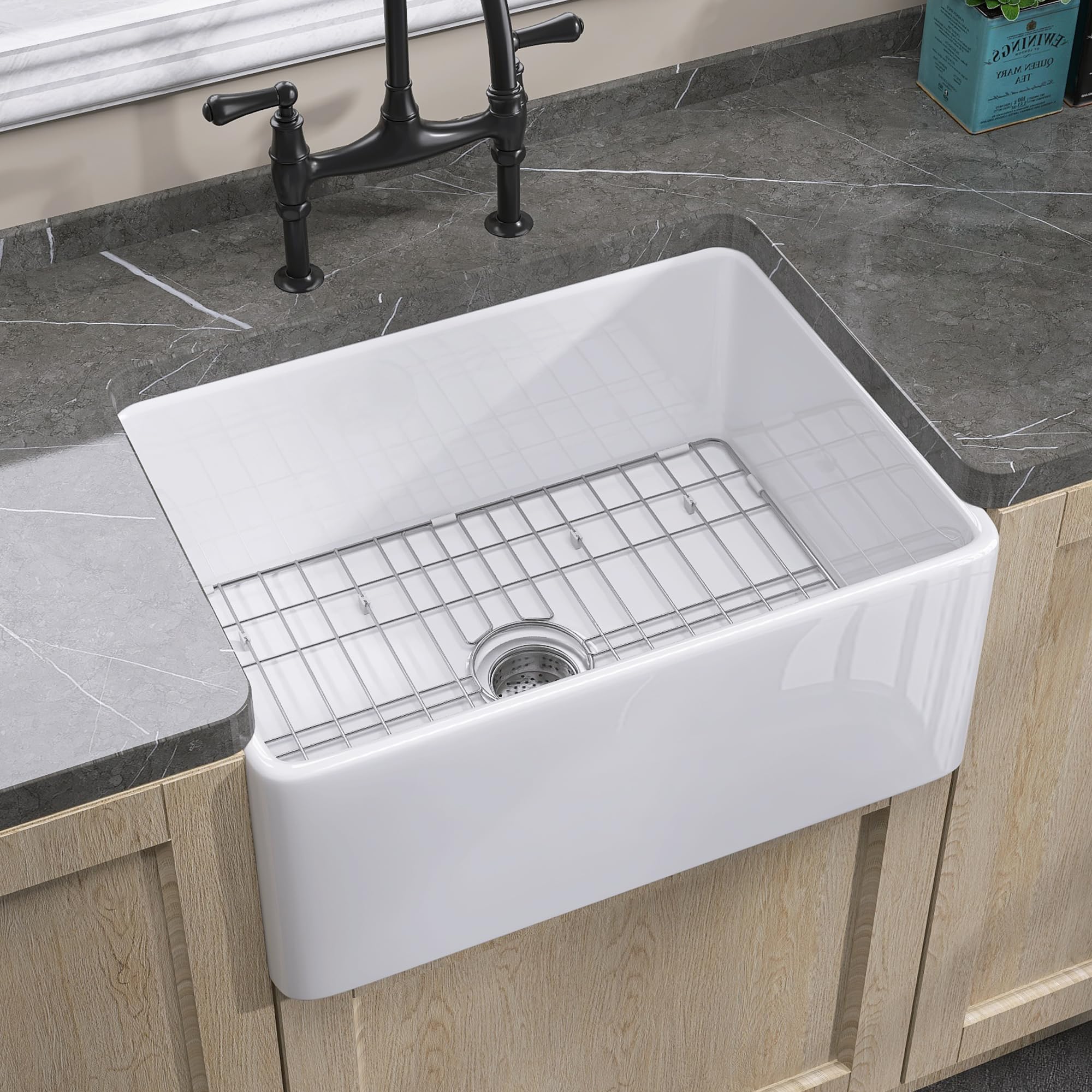 Zuagco Small Farmhouse Sink 24 X18 White Fireclay Apron Front Farm Sink Undermount Kitchen Sinks Deep Single Bowl Drop In Modern