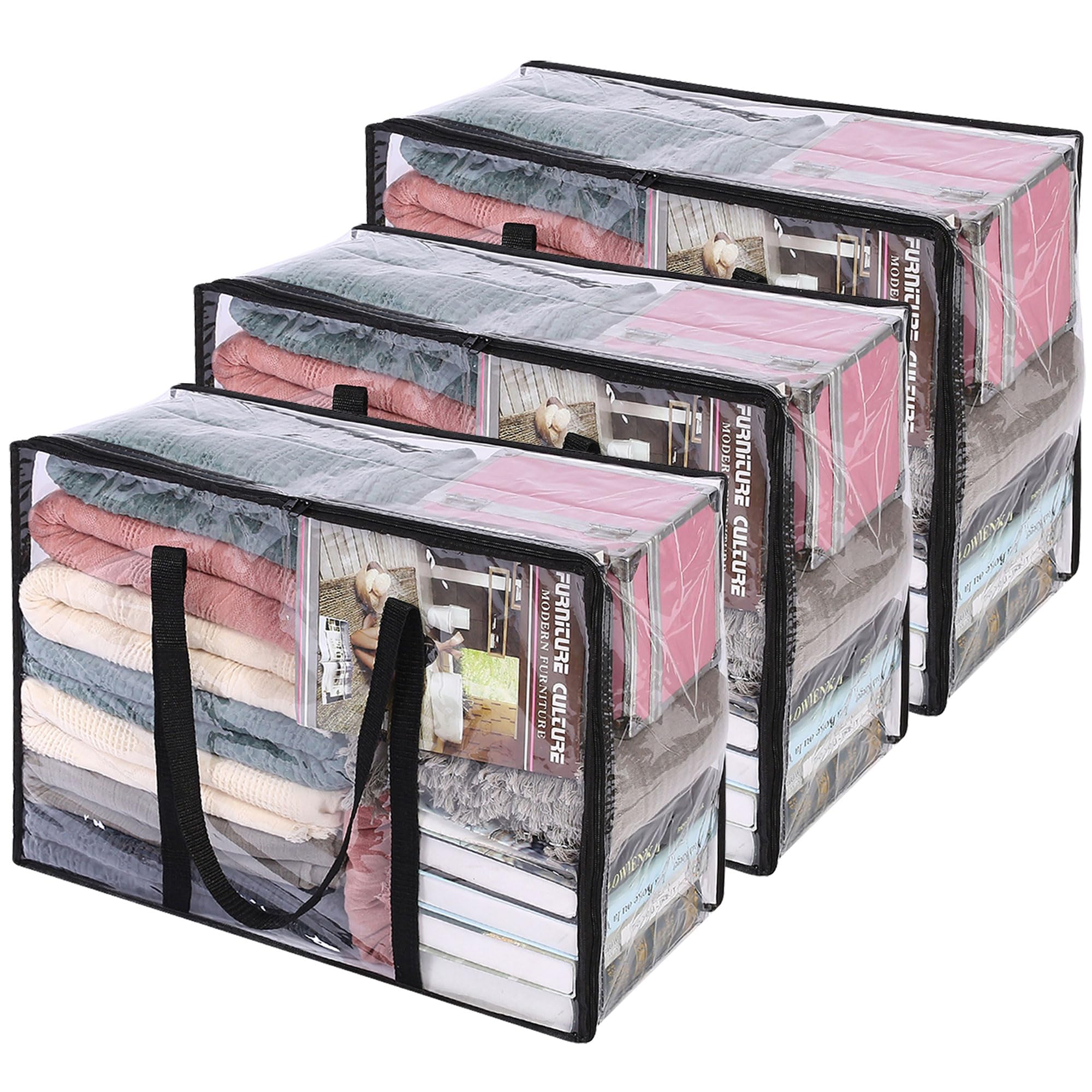 Vieshful Clear Clothes Storage Bag Organizer with Reinforced Handle, 18.1 X 15 X 9.1 in, Vinyl Storage Bag for Comforter, Blanke