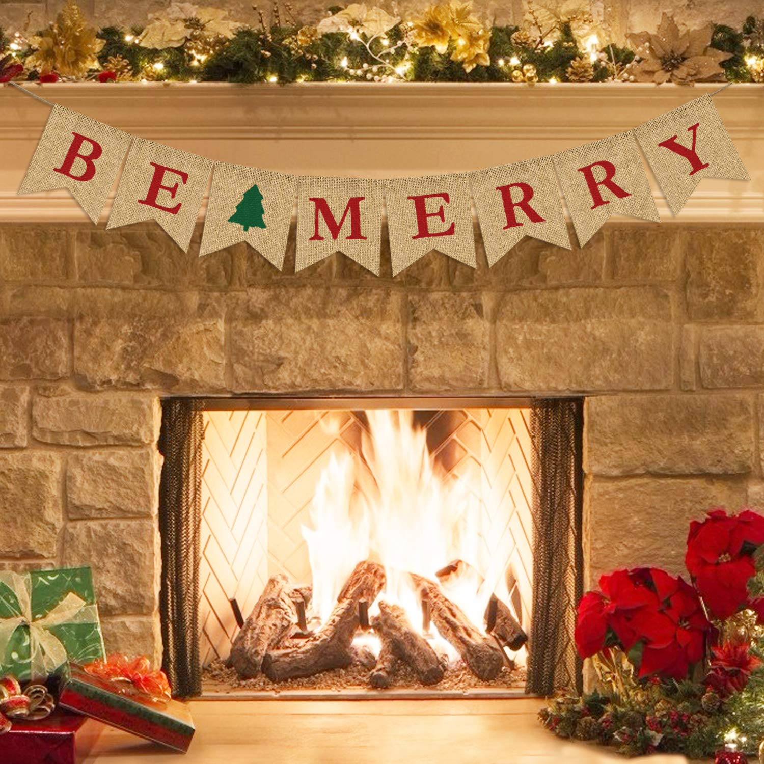 Be Merry Burlap Banner  Christmas Burlap Banner  Christmas tree Garland  Holiday Bunting  Home Garden Indoor Outdoor Banner  Natural Burlap Banner  Christmas Decor Decorations