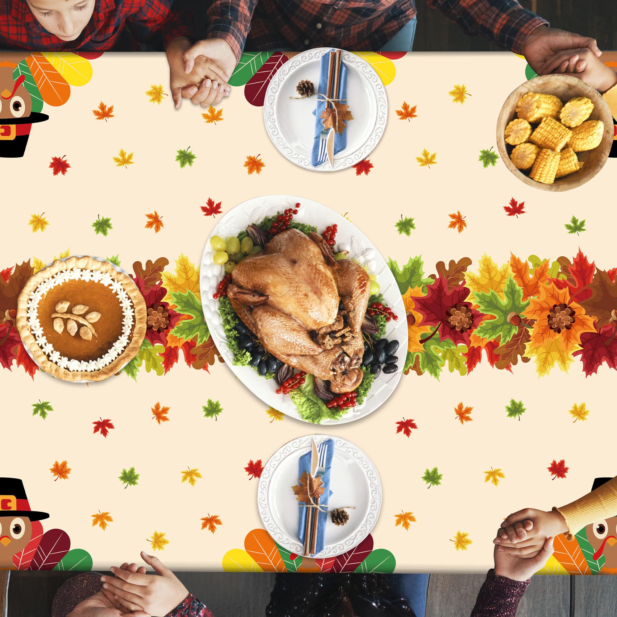QZYL 3 Pack Thanksgiving Tablecloths, 54 x 108 Fall Disposable Table Cloth, Maple Leaves Turkey Tablecloth Rectangle Plastic Tab