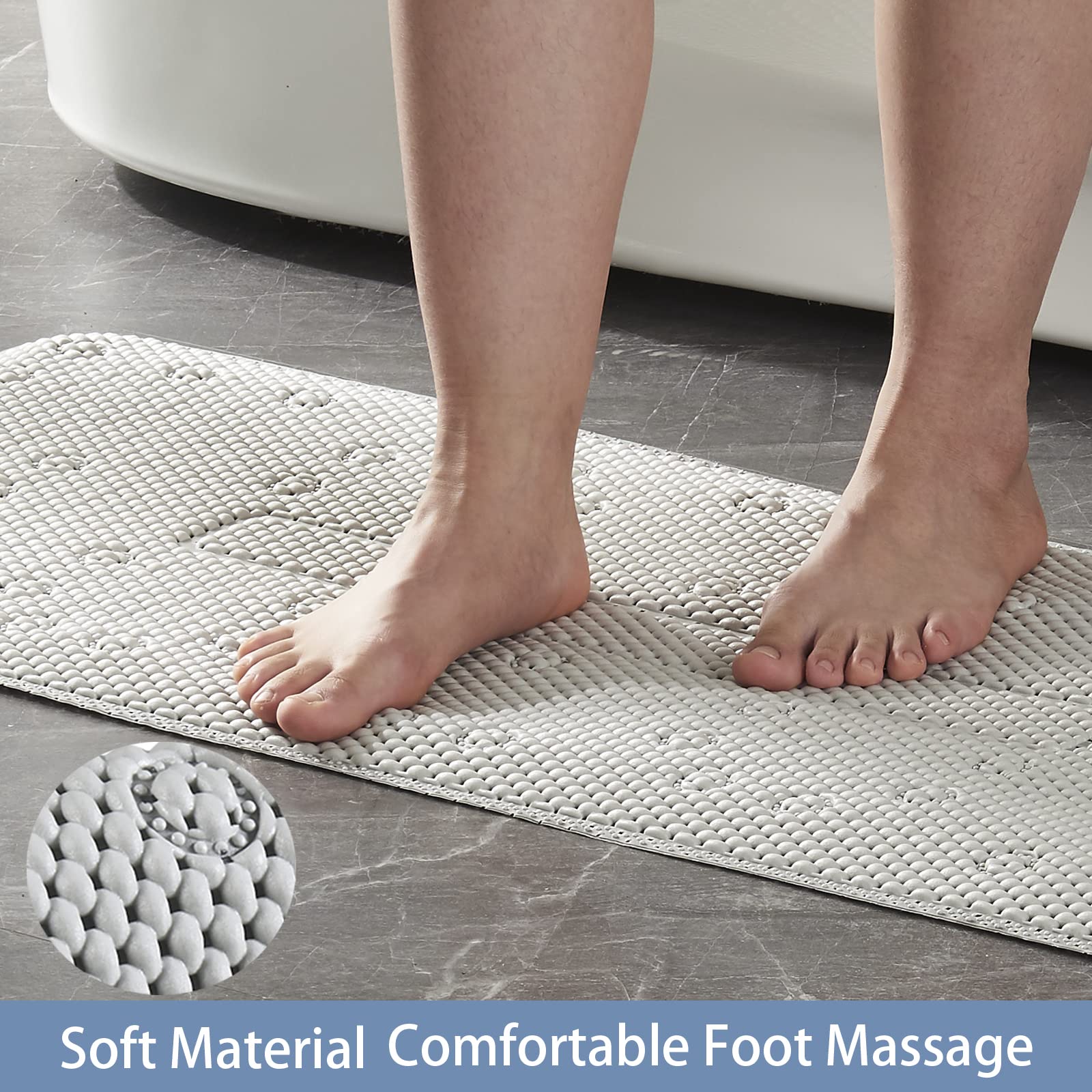 Webos Soft Bathtub Mat Non Slip: Memory Foam Shower Mat With Suction Cups For Bathroom Inside Tub 40X16Inch (Light Grey)