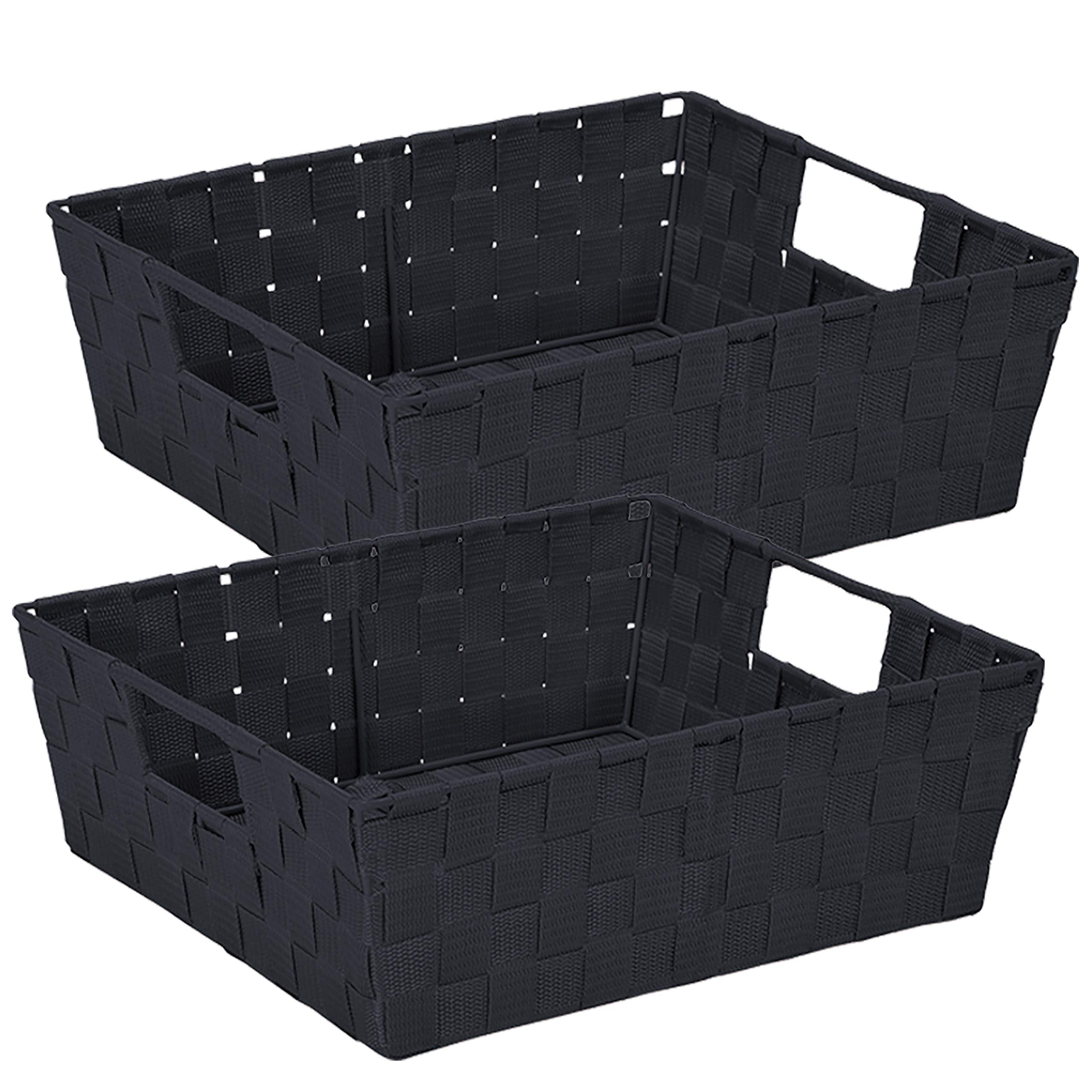 Simplify 15x 13x 5 Alloy Steel Rectangular Basket with 2 Built-in Carrying Handles, Black