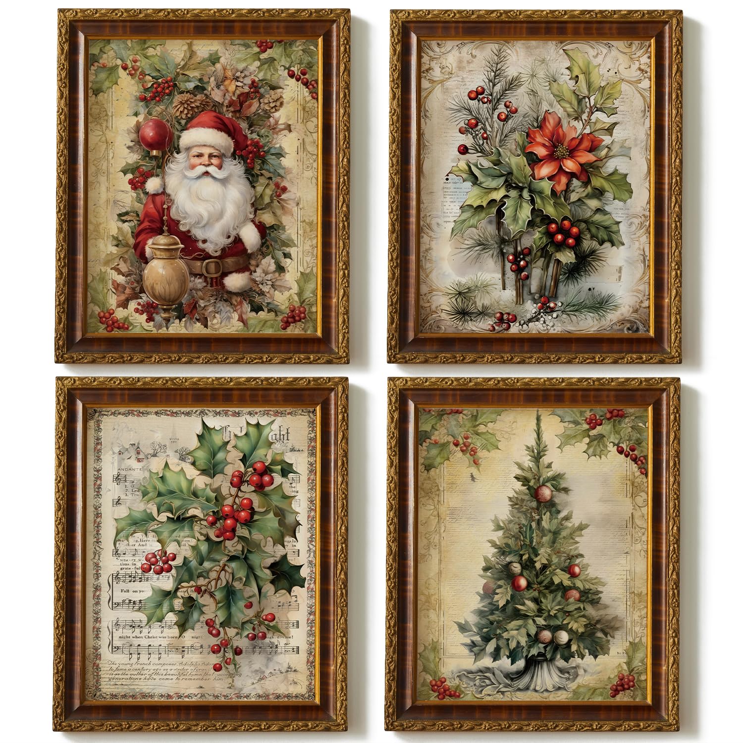 JXREQ Vintage Christmas Bathroom Wall Decor Prints,Retro Christmas Wall Art Decorations for Home Kitchen Bedroom Bathroom Living