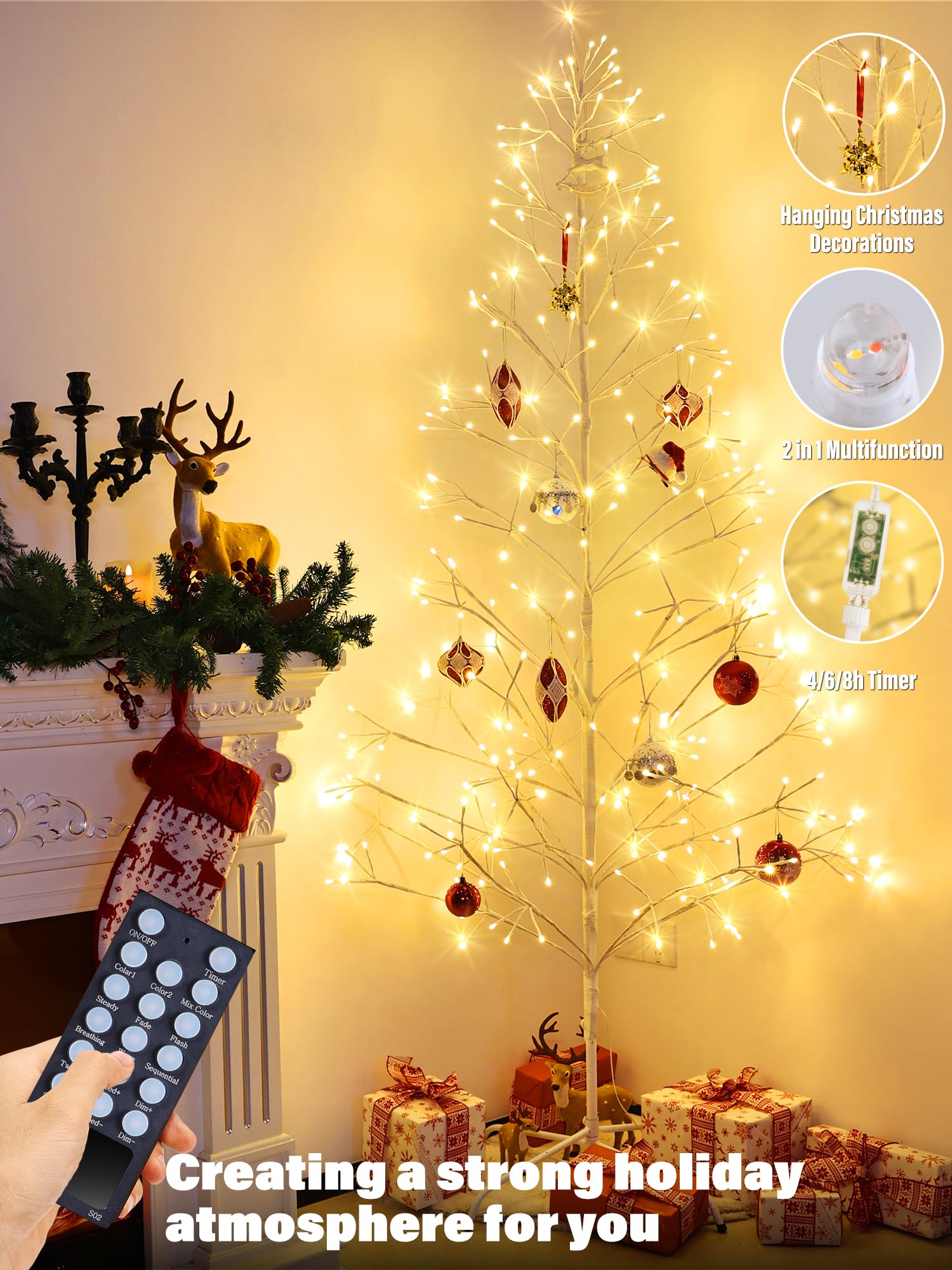 7.5ft Height Decorated Christmas Tree with Lights - 336 LED 2 in 1 Artificial Christmas Tree Lighted Outdoor Display with Remote