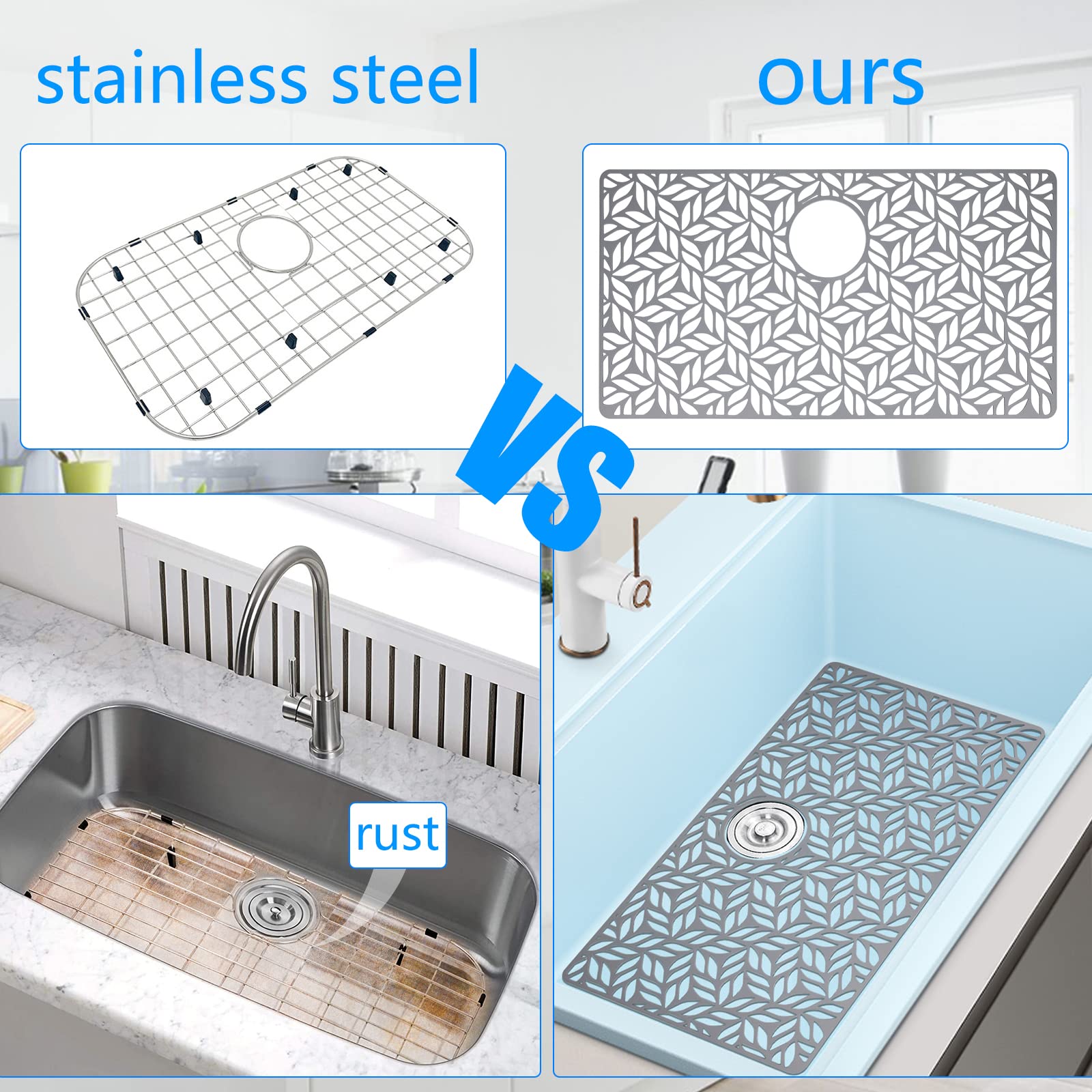 QKVCX Silicone Sink Protectors for Kitchen Sink 28.25''x15.25'' Sink Protectors for Bottom of Farmhouse Stainless Steel Porcelain with Rear Drain Hole for Sink Bowl Sink Mat for Rectangle Porcelain Sink