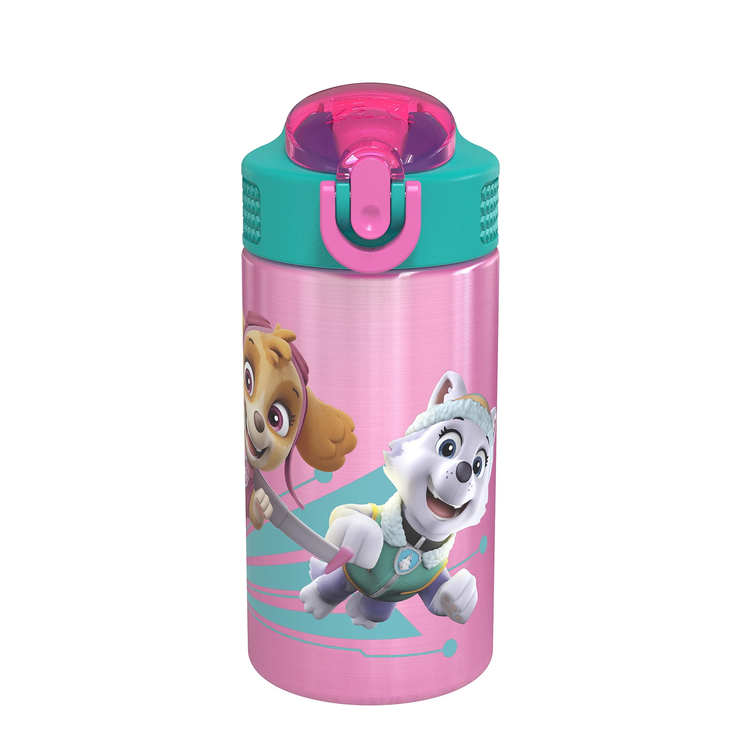 Zak Designs 18/8 Stainless Steel Kids Water Bottle With Flip-Up Straw Locking Spout Cover, Durable Cup For Sports Or Travel (15.