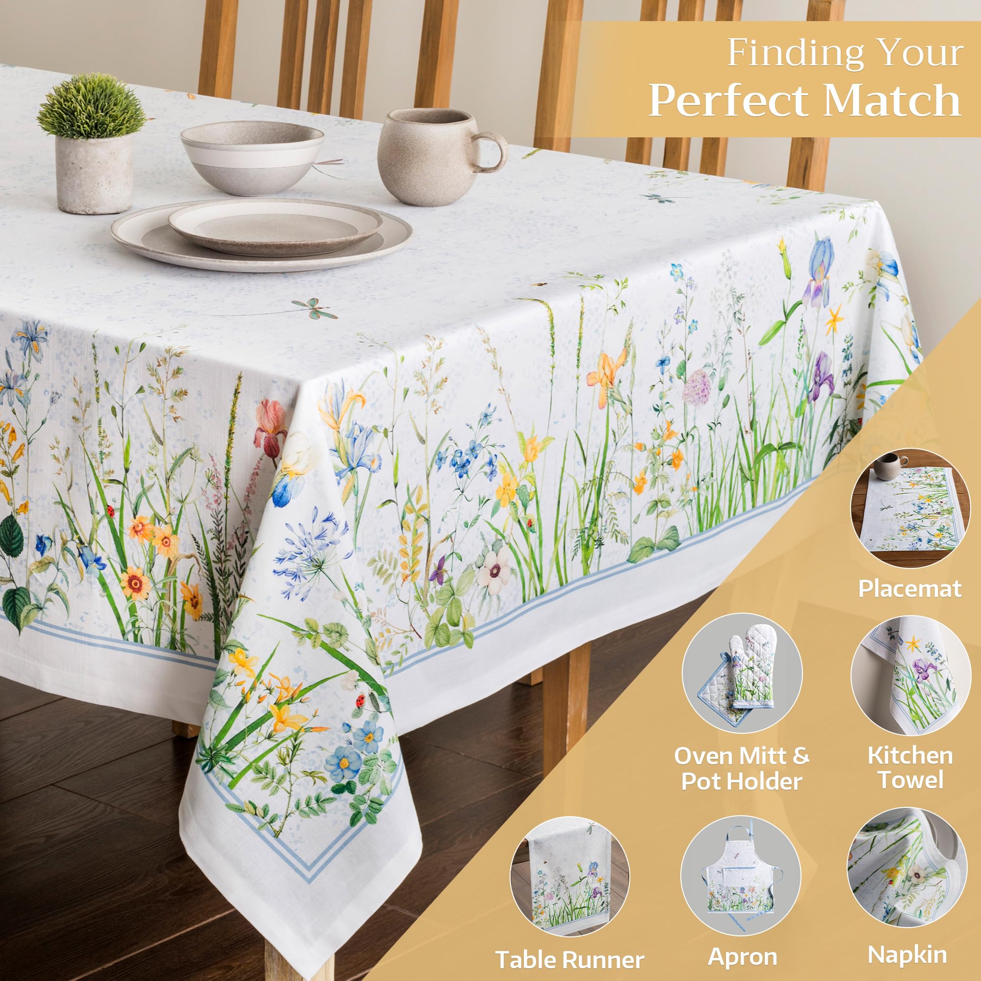 Maison d Hermine Table Cloth Square Table 100% Cotton 60 x 60 Inches Tablecloth Reusable Decorative for Dining Room, Farmhouse,