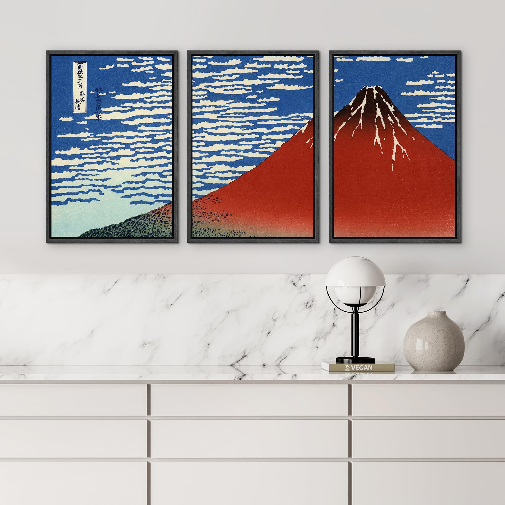Wall26 Framed Canvas Print Wall Art Set Red Fuji, South Wind, Clear Sky By Hokusai Cultural Historic Oil Painting Fine Art Repro