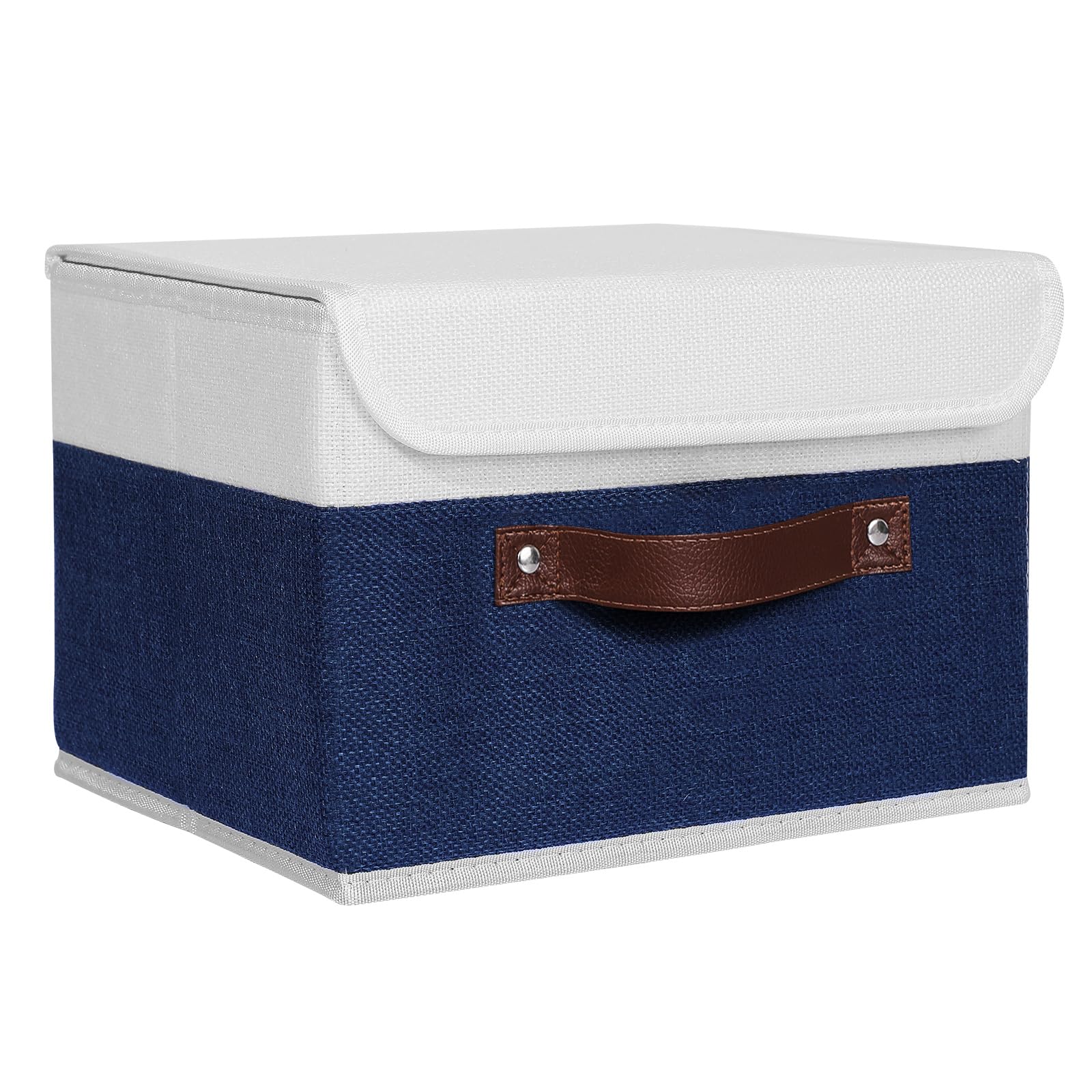 Anminy Storage Boxes With Lids Washable Decorative Storage Bins Basket With Pu Leather Handle Foldable Linen Fabric Storage Cube