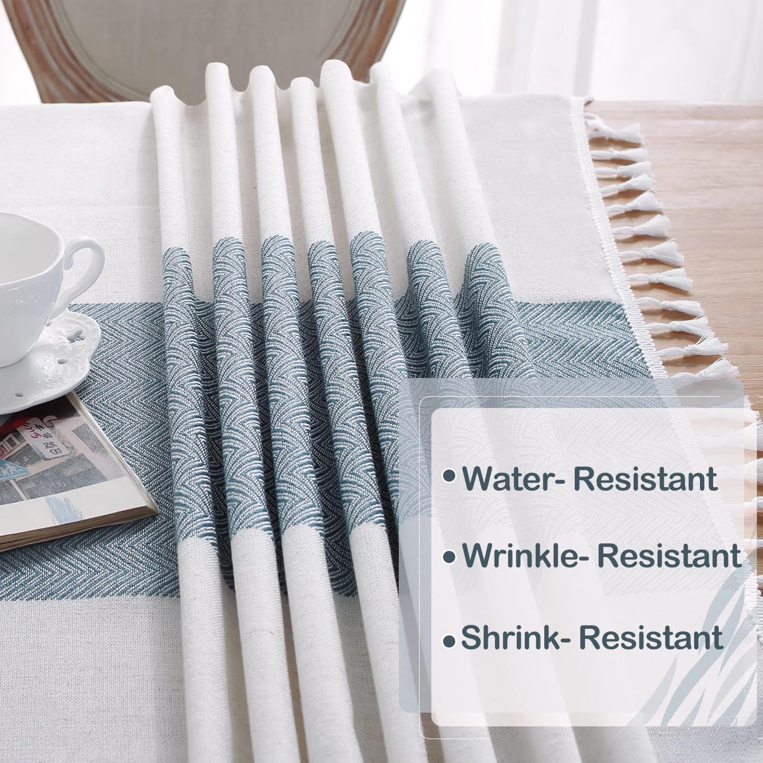 Laolitou Rustic Cotton Linen Table Cloth,Tablecloths For 6 Foot Rectangle Tables,Waterproof Washable Tablecloth With Tassel Rect