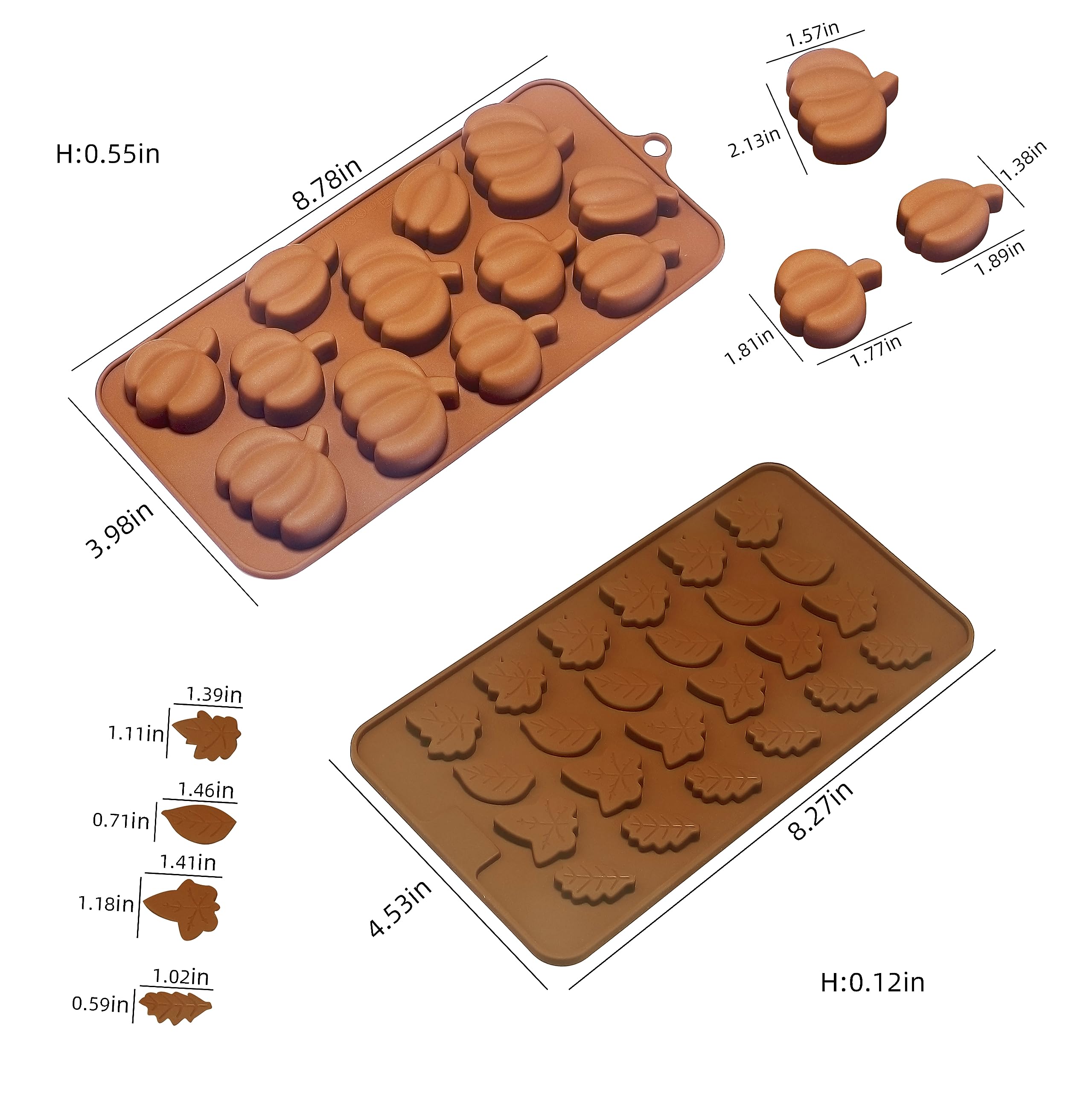 Eduee Fall Chocolate Molds 4 Pieces Silicone Pumpkin Candy Mold Maple Leaf Shaped Fondant Molds For Thanksgiving Halloween Autum