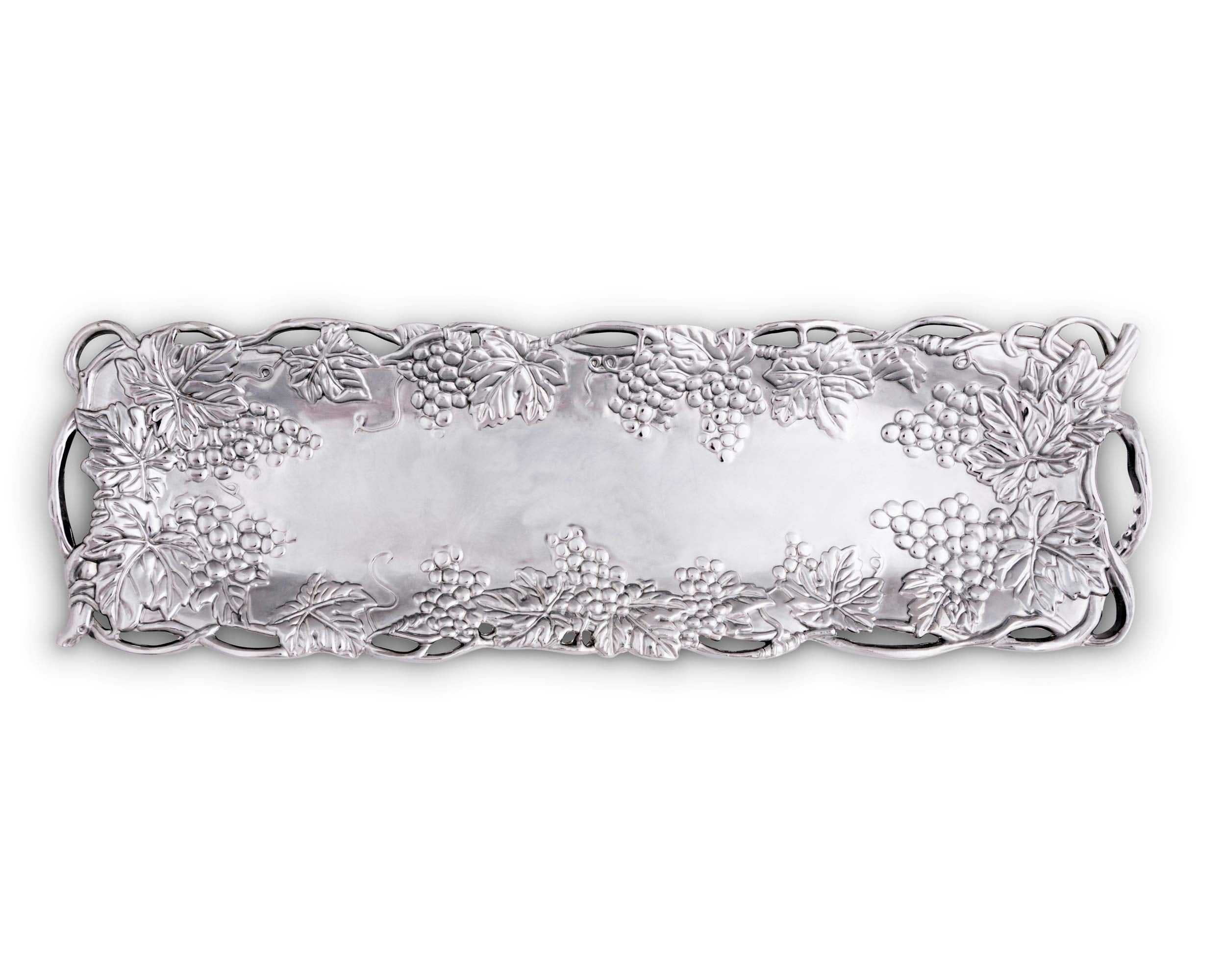 Arthur Court Metal Oblong Serving Tray Grape Pattern Sand Casted In Aluminum With Artisan Quality Hand Polished Designs Tarnish