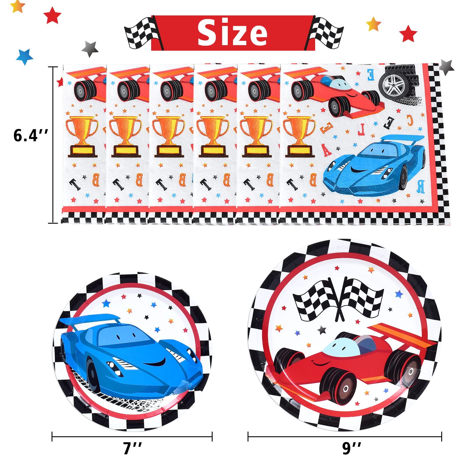 Wernnsai Race Car Party Supplies - 48Pcs Checked Racing Party Plates Napkins Disposable Tableware Set Race Car Birthday Party De